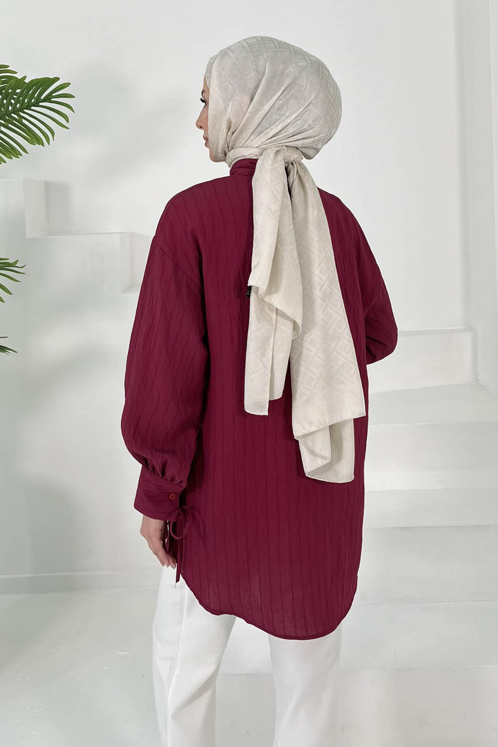 Kolları Bağcık Detaylı Tunik Bordo - 27001 - 5