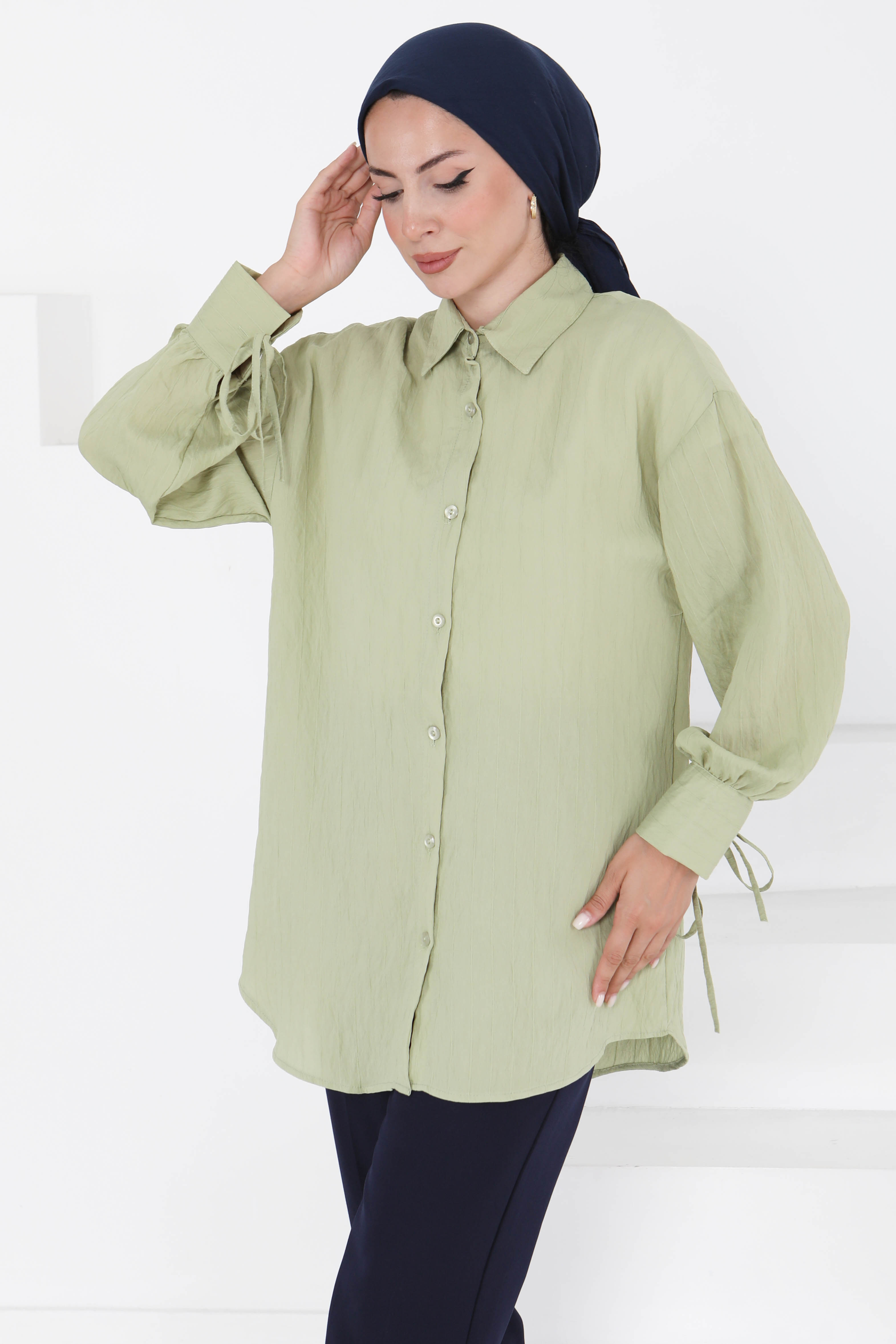 Kolları Bağcık Detaylı Tunik Haki - 27001 - 1