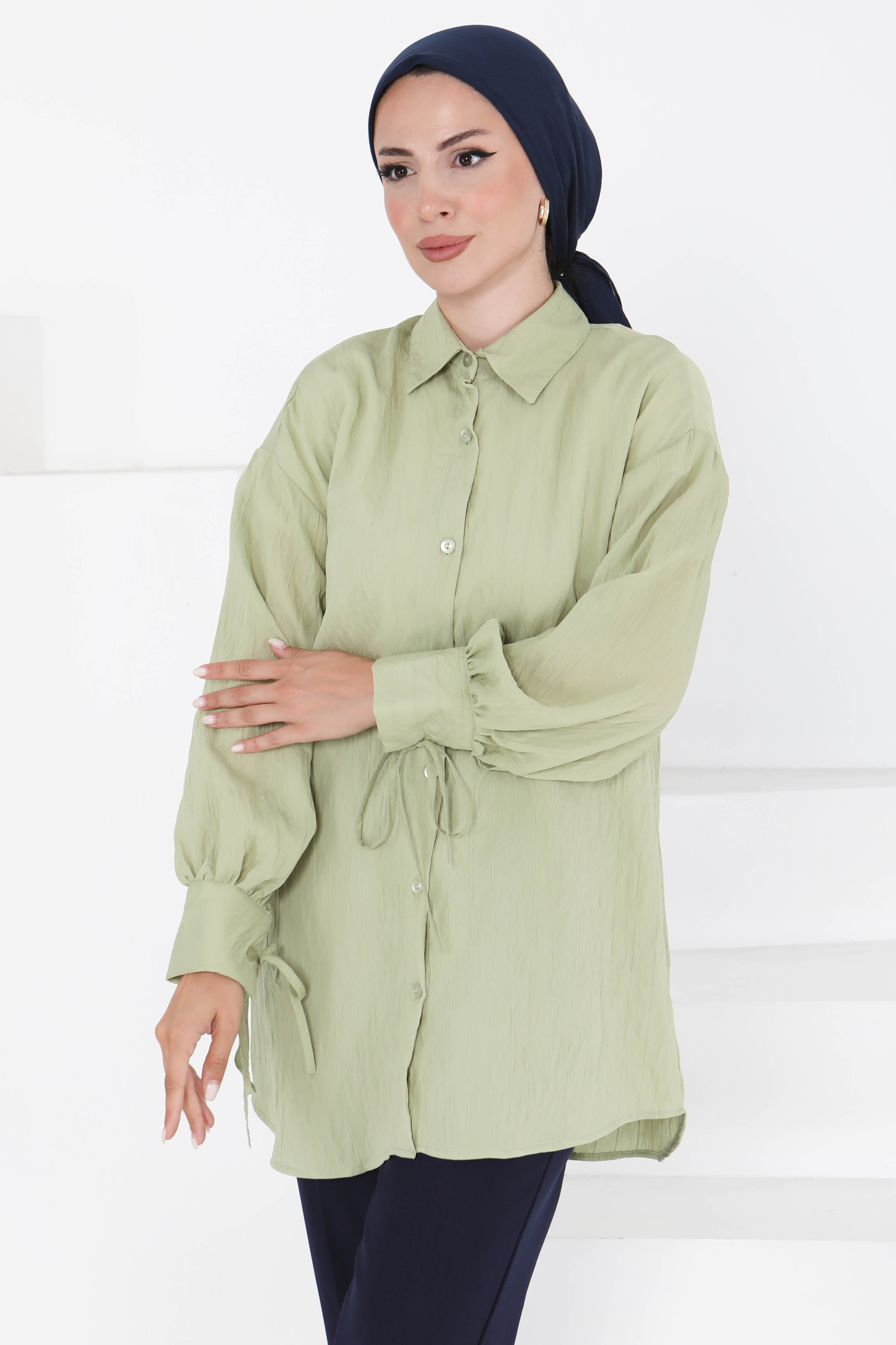 Kolları Bağcık Detaylı Tunik Haki - 27001 - 2