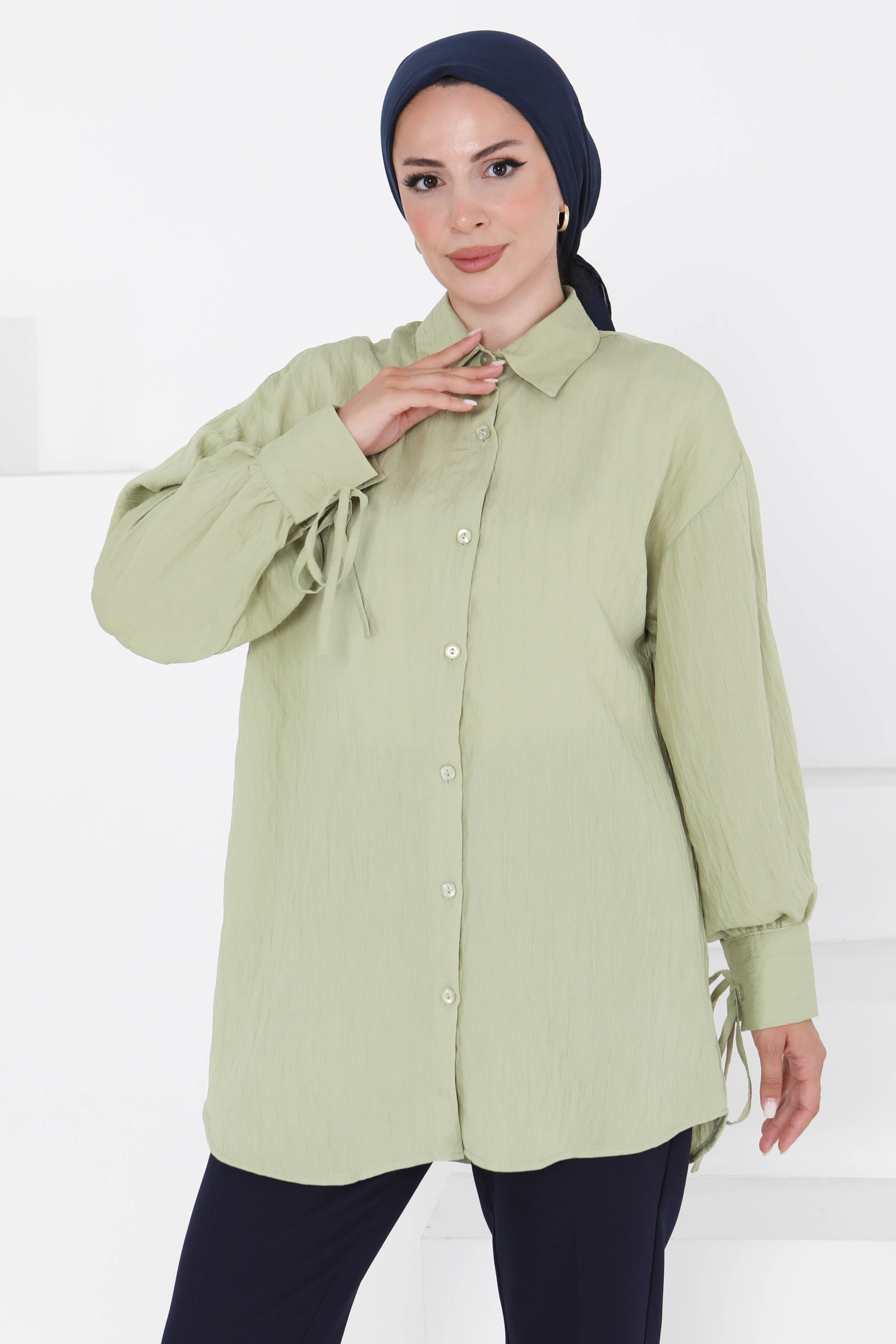 Kolları Bağcık Detaylı Tunik Haki - 27001 - 5