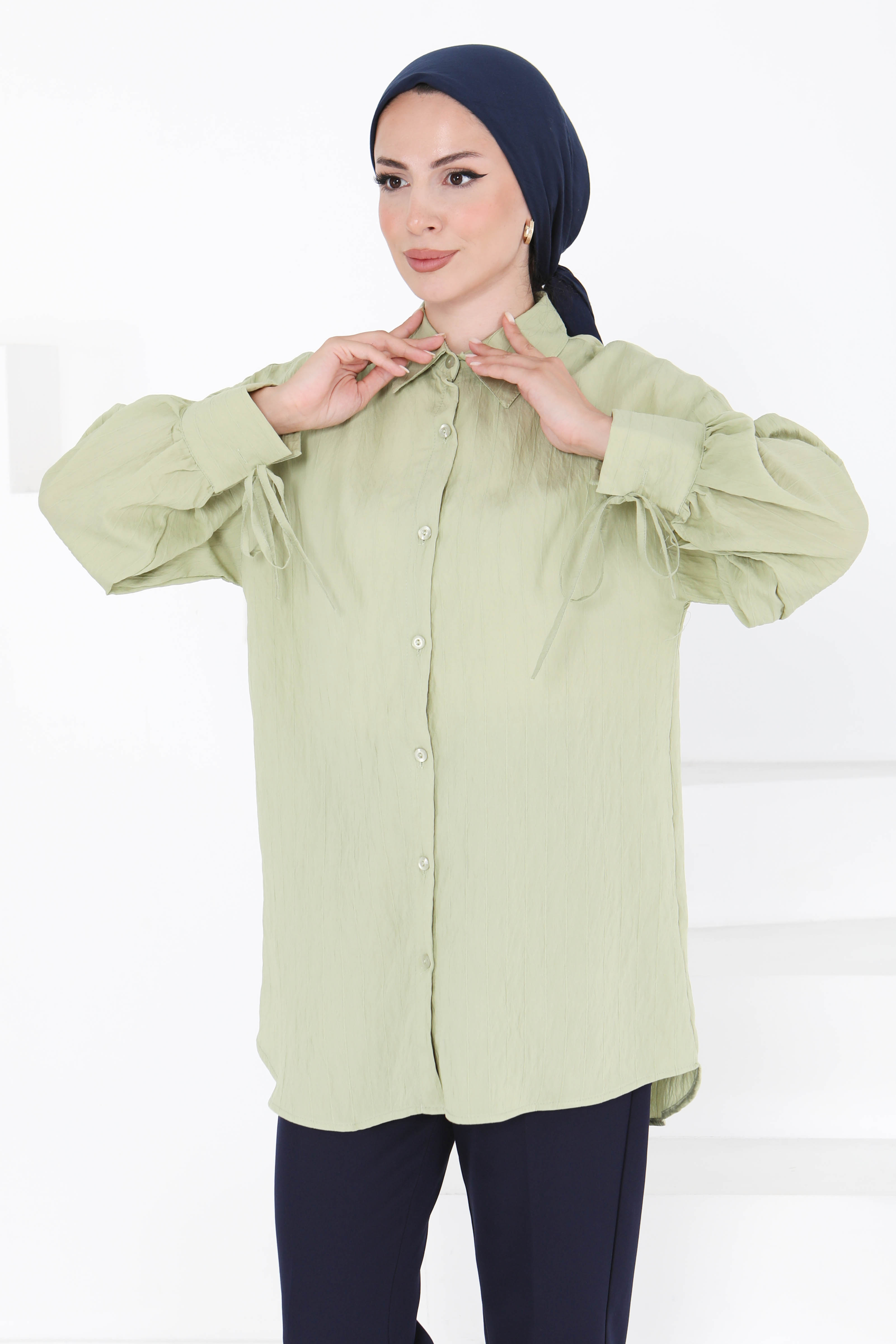 Kolları Bağcık Detaylı Tunik Haki - 27001 - 6