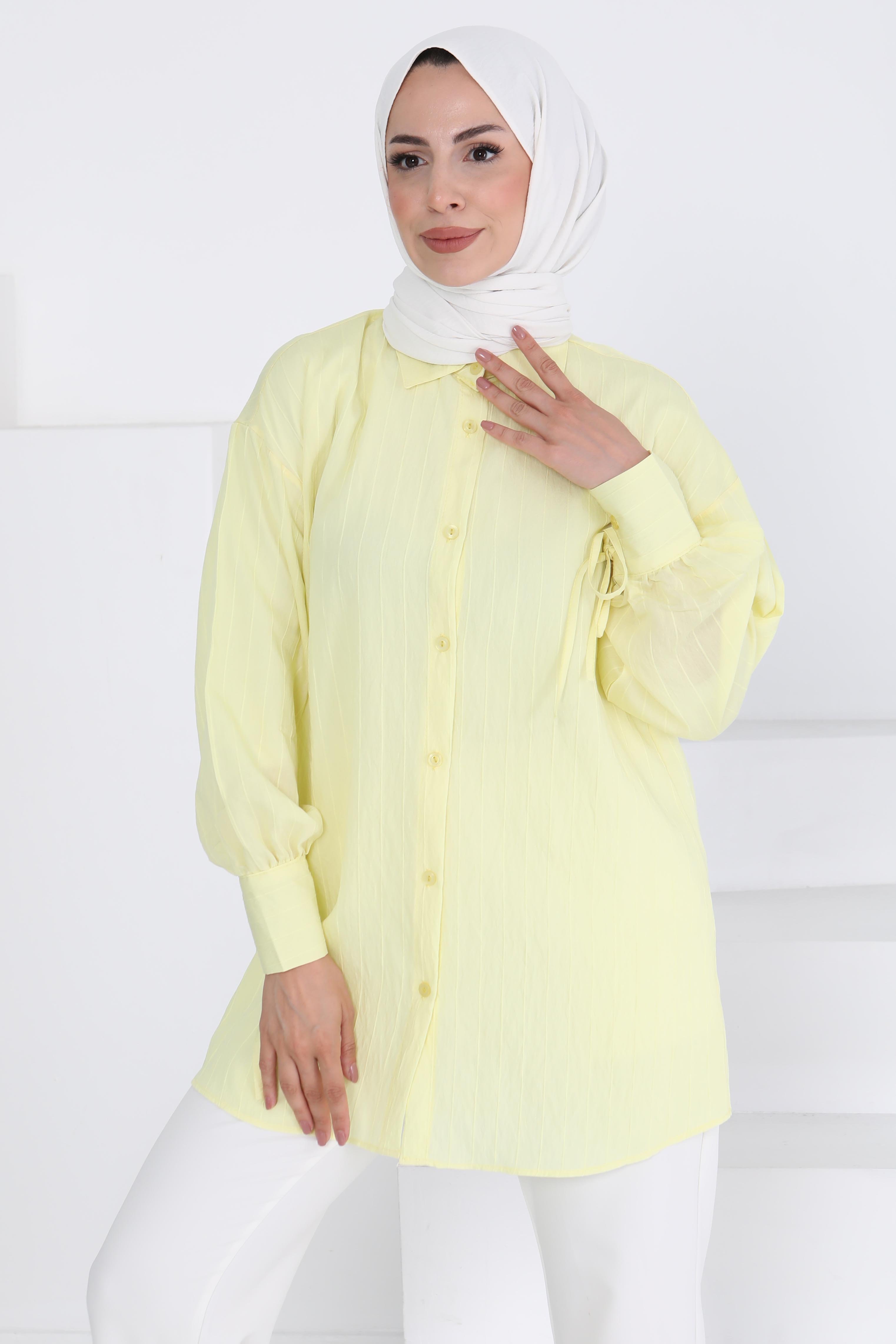 Kolları Bağcık Detaylı Tunik Sari - 27001 - 3