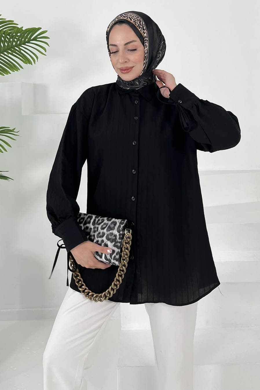 Kolları Bağcık Detaylı Tunik Siyah - 27001 - 1