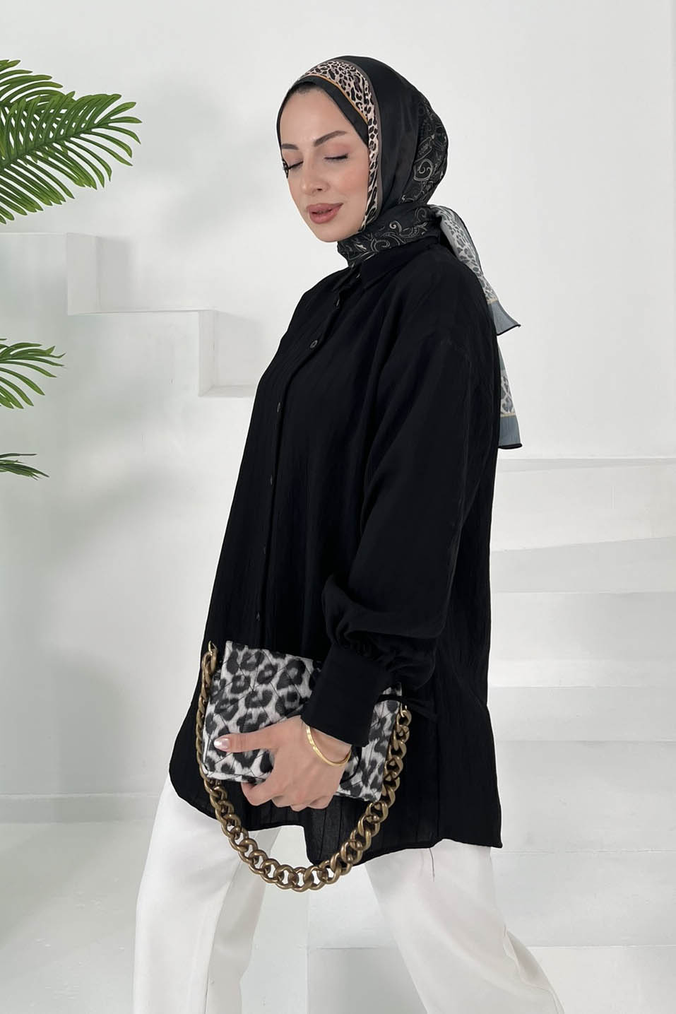 Kolları Bağcık Detaylı Tunik Siyah - 27001 - 3