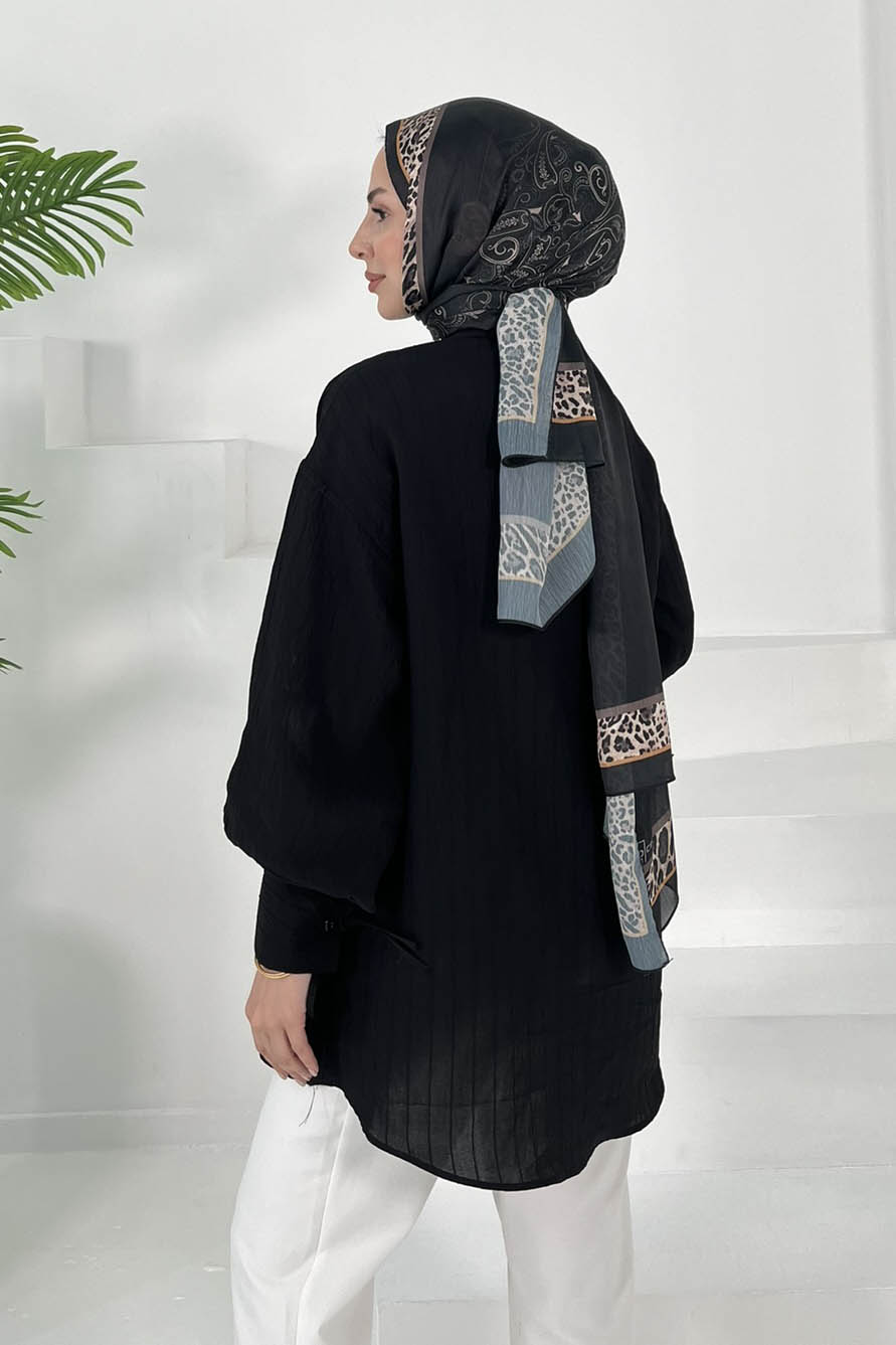 Kolları Bağcık Detaylı Tunik Siyah - 27001 - 6