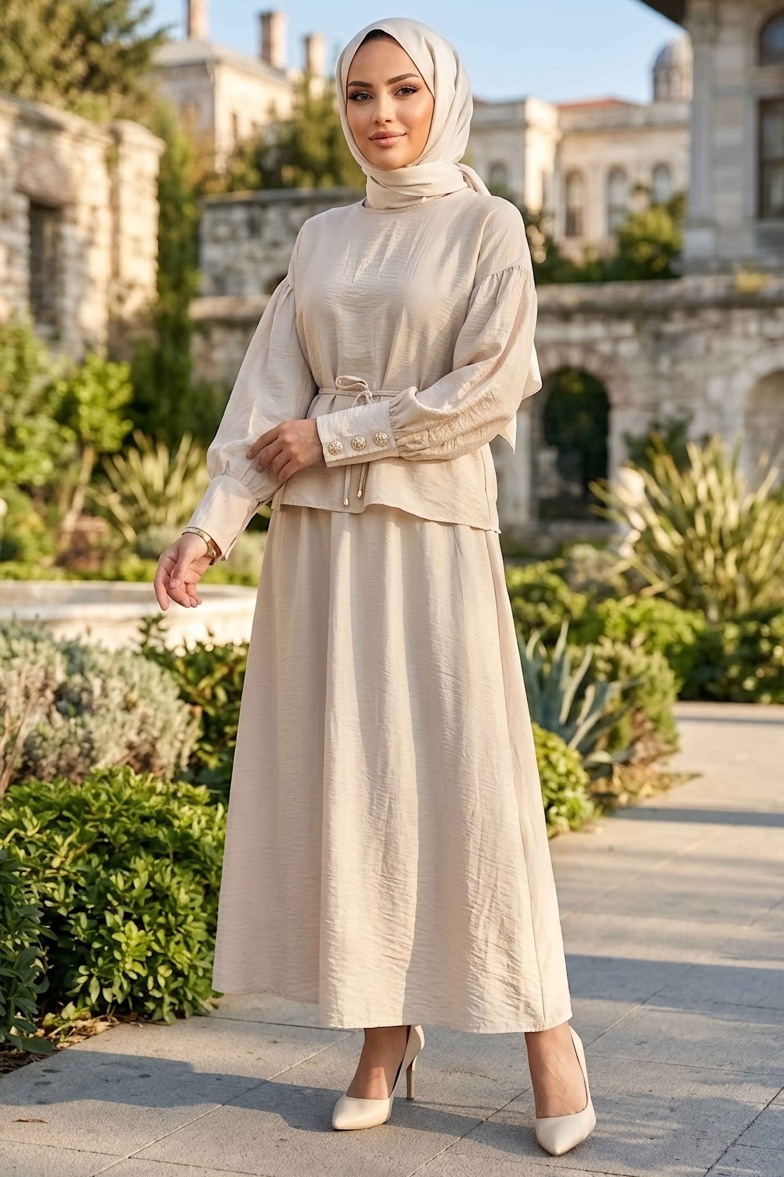 Kolları Düğmeli Etekli Takım Tas - 28809-TAS - 1