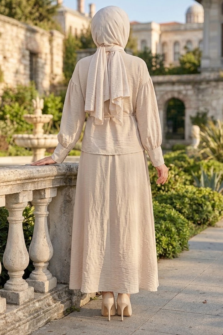 Kolları Düğmeli Etekli Takım Tas - 28809-TAS - 3