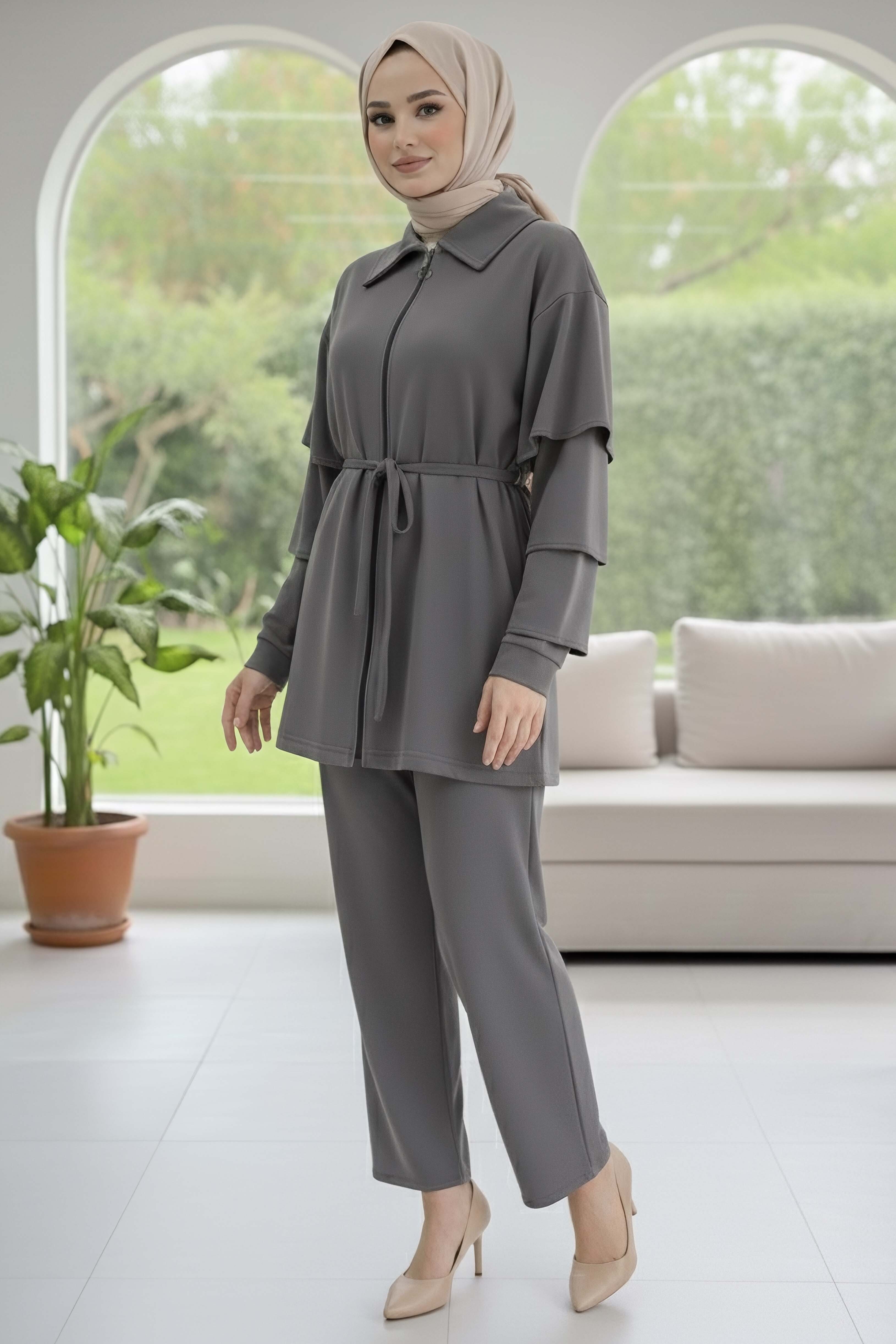 Kolları Fırfırlı Modal İkili Takım - 089-FUME - 1