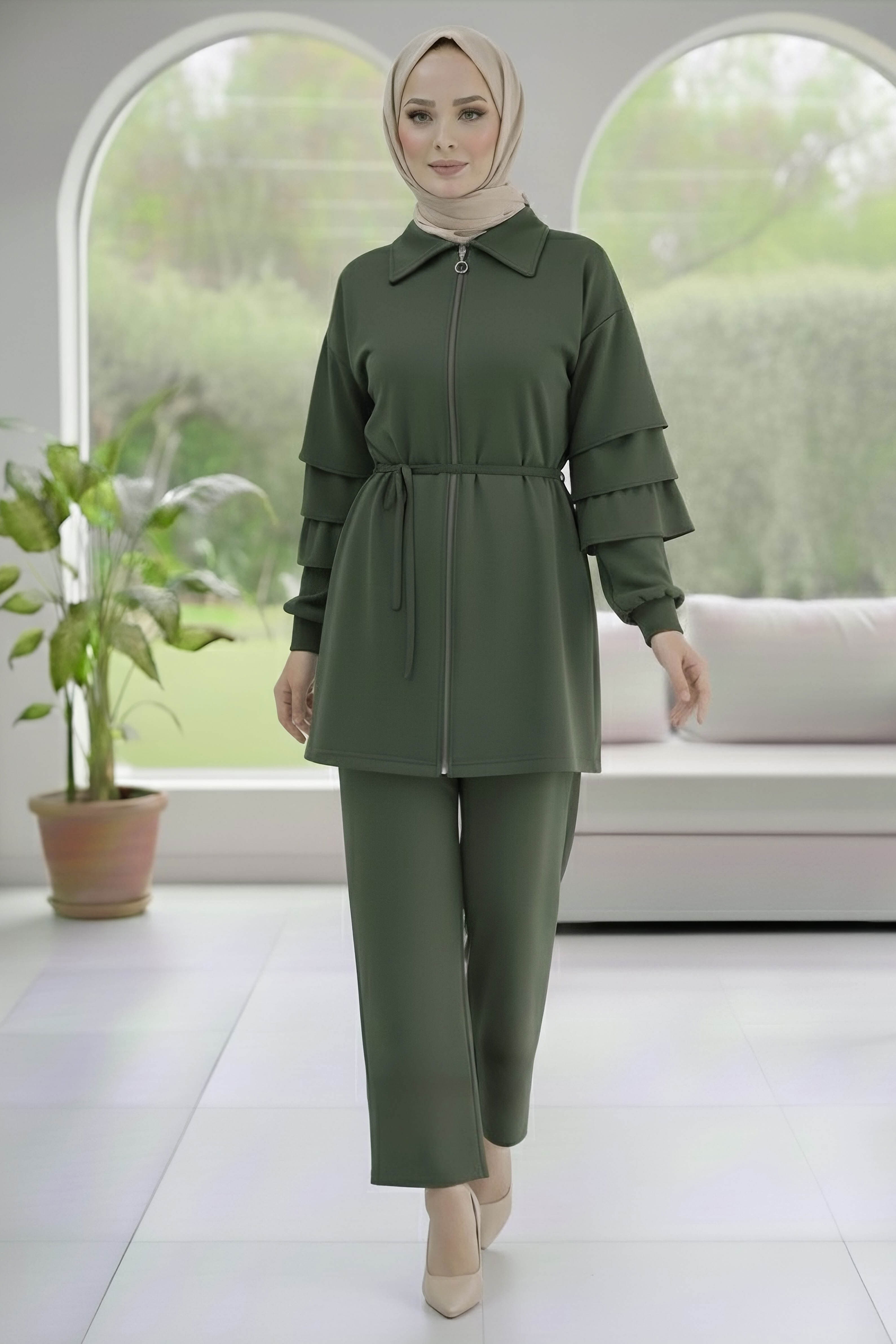 Kolları Fırfırlı Modal İkili Takım - 089-HAKI - 1