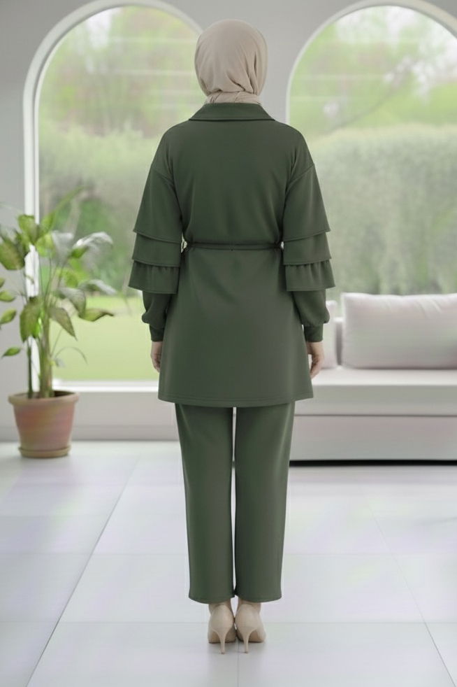 Kolları Fırfırlı Modal İkili Takım - 089-HAKI - TOFİSA