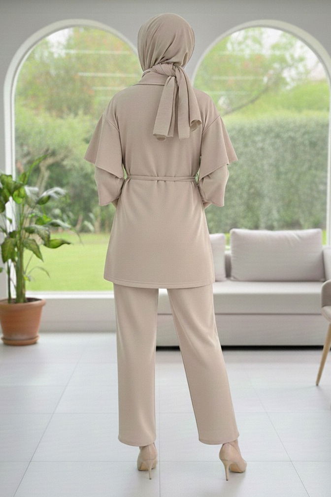 Kolları Fırfırlı Modal İkili Takım - 089-KREM - 3