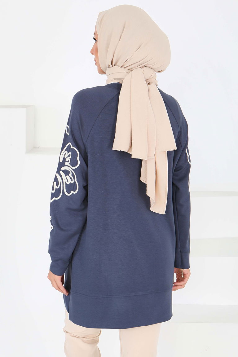 Kolları Nakış Detaylı Modal Tunik - 27703-ANTRASIT - TOFİSA