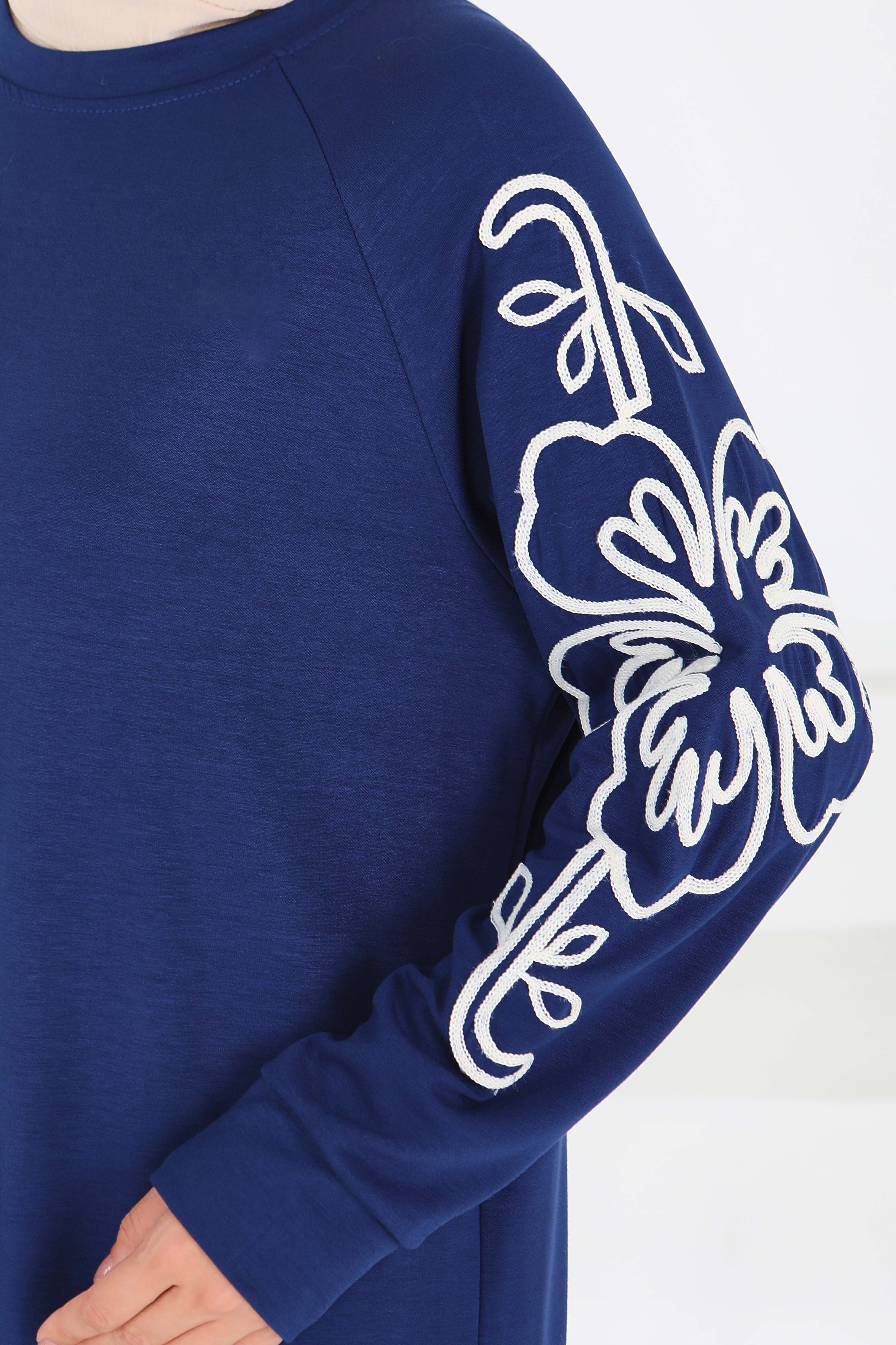 Kolları Nakış Detaylı Modal Tunik - 27703-LACIVERT - 3