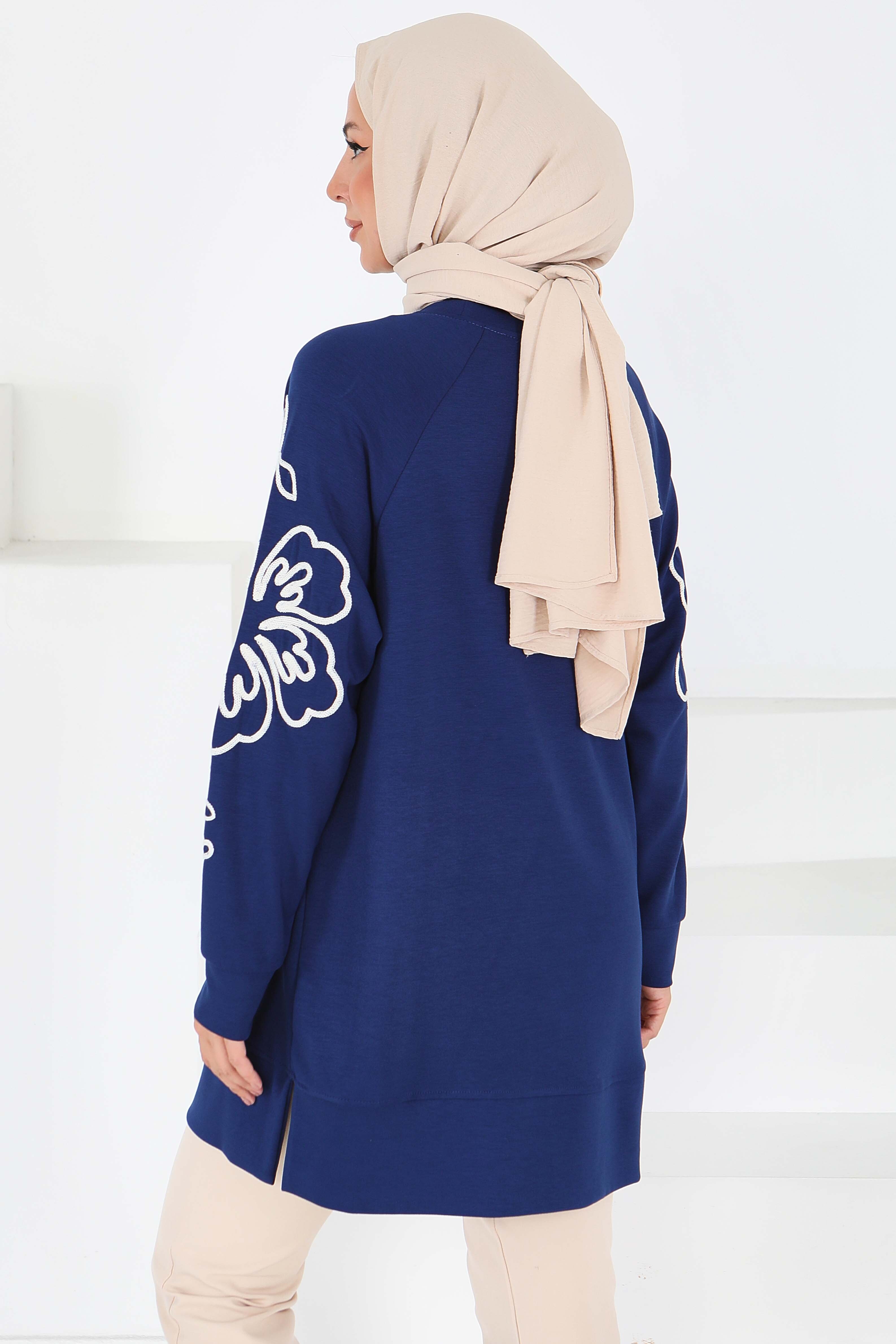 Kolları Nakış Detaylı Modal Tunik - 27703-LACIVERT - 4