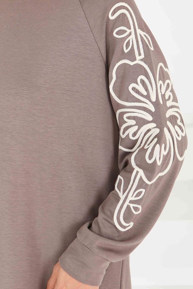 Kolları Nakış Detaylı Modal Tunik - 27703-VIZON - TOFİSA