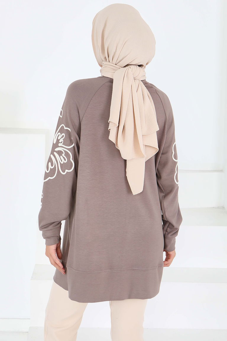 Kolları Nakış Detaylı Modal Tunik - 27703-VIZON - TOFİSA