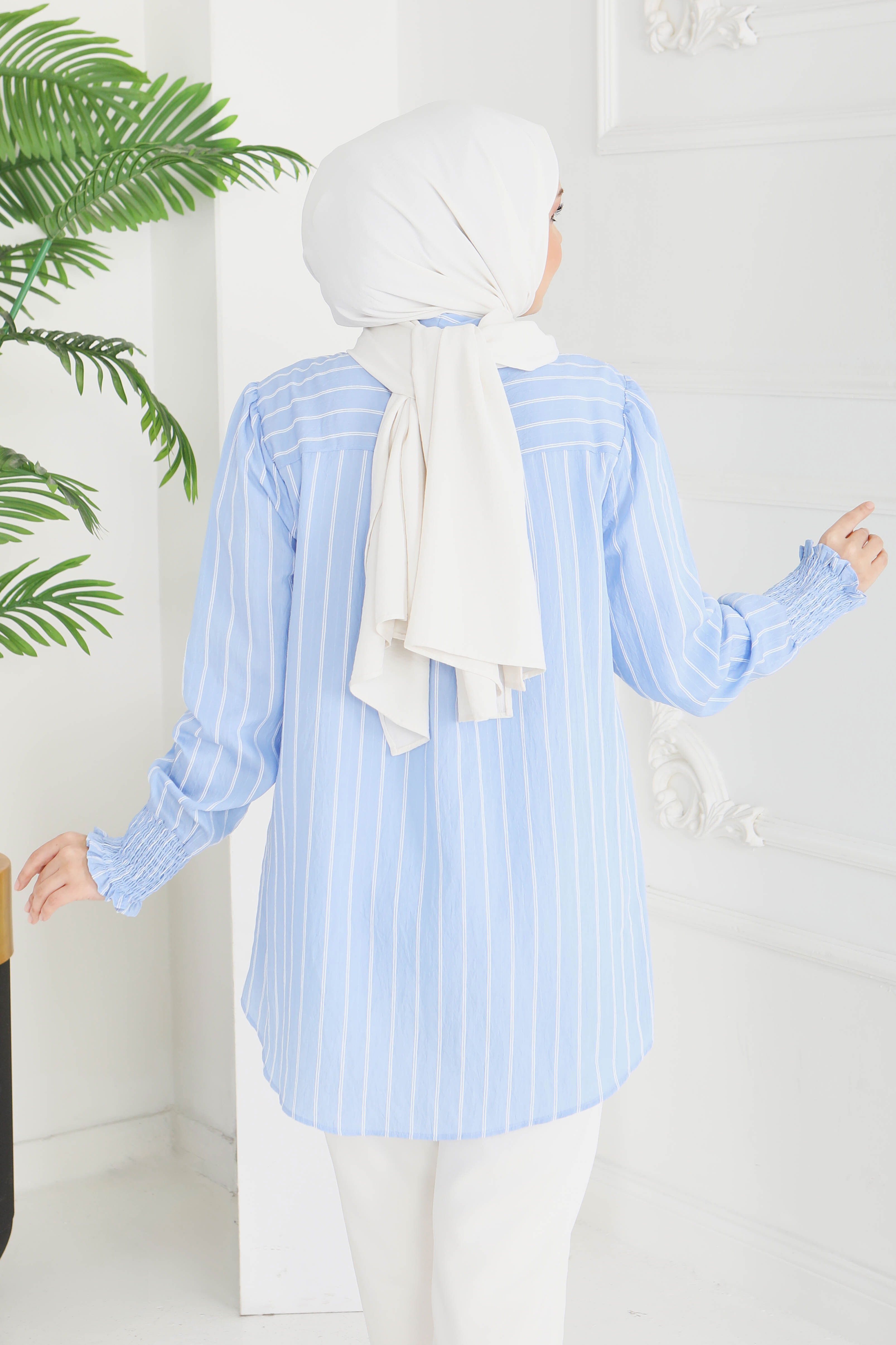 Kolyeli Çizgili Tunik - 28209-BEBE-MAVI - 5