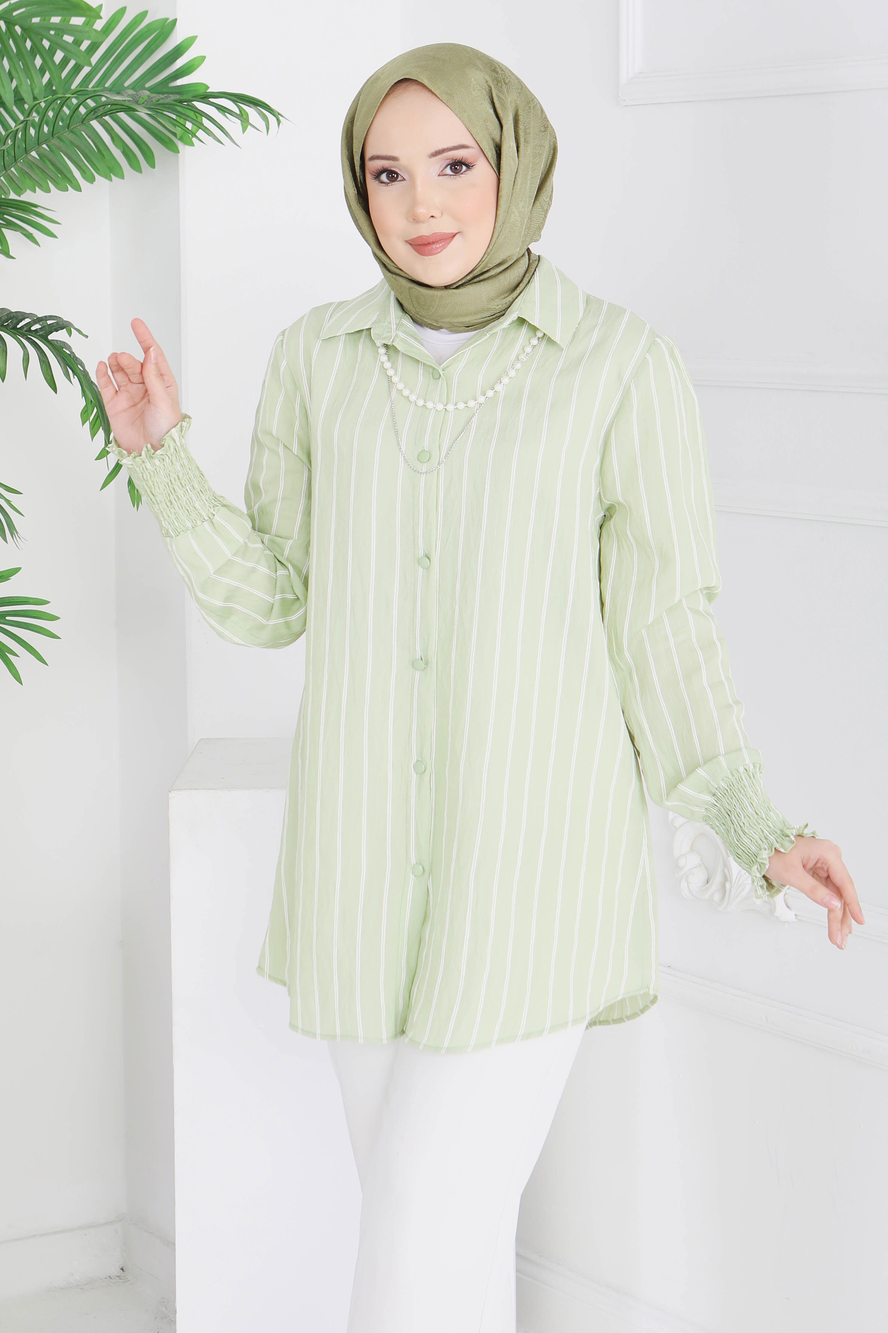 Kolyeli Çizgili Tunik - 28209-CAGLA - 1