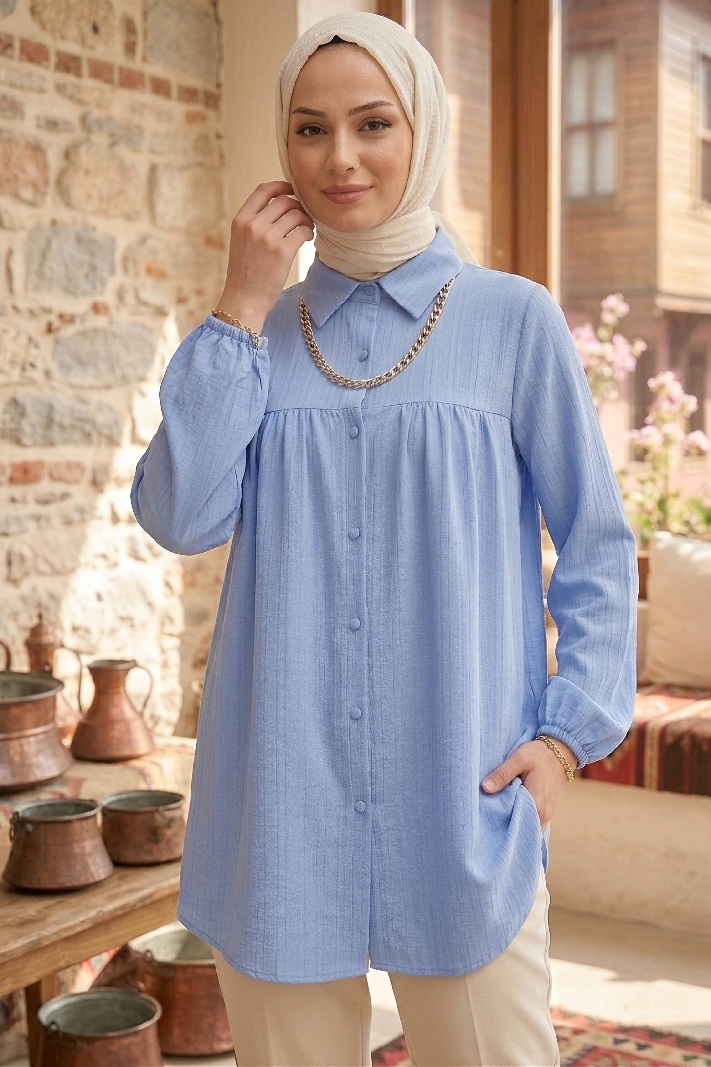 Kolyeli Tunik - 28393-BEBE-MAVI - 1