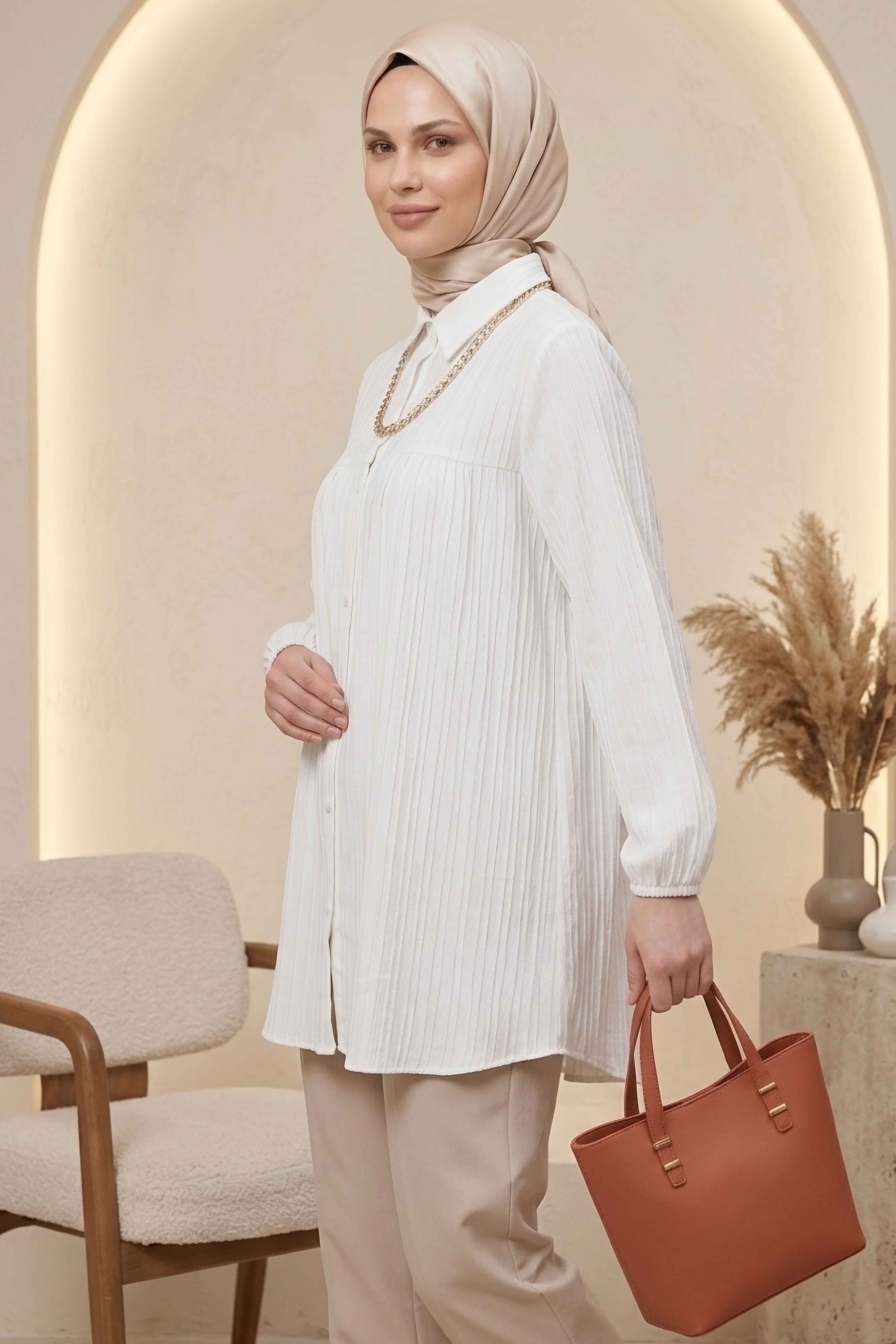 Kolyeli Tunik - 28393-BEYAZ - 2