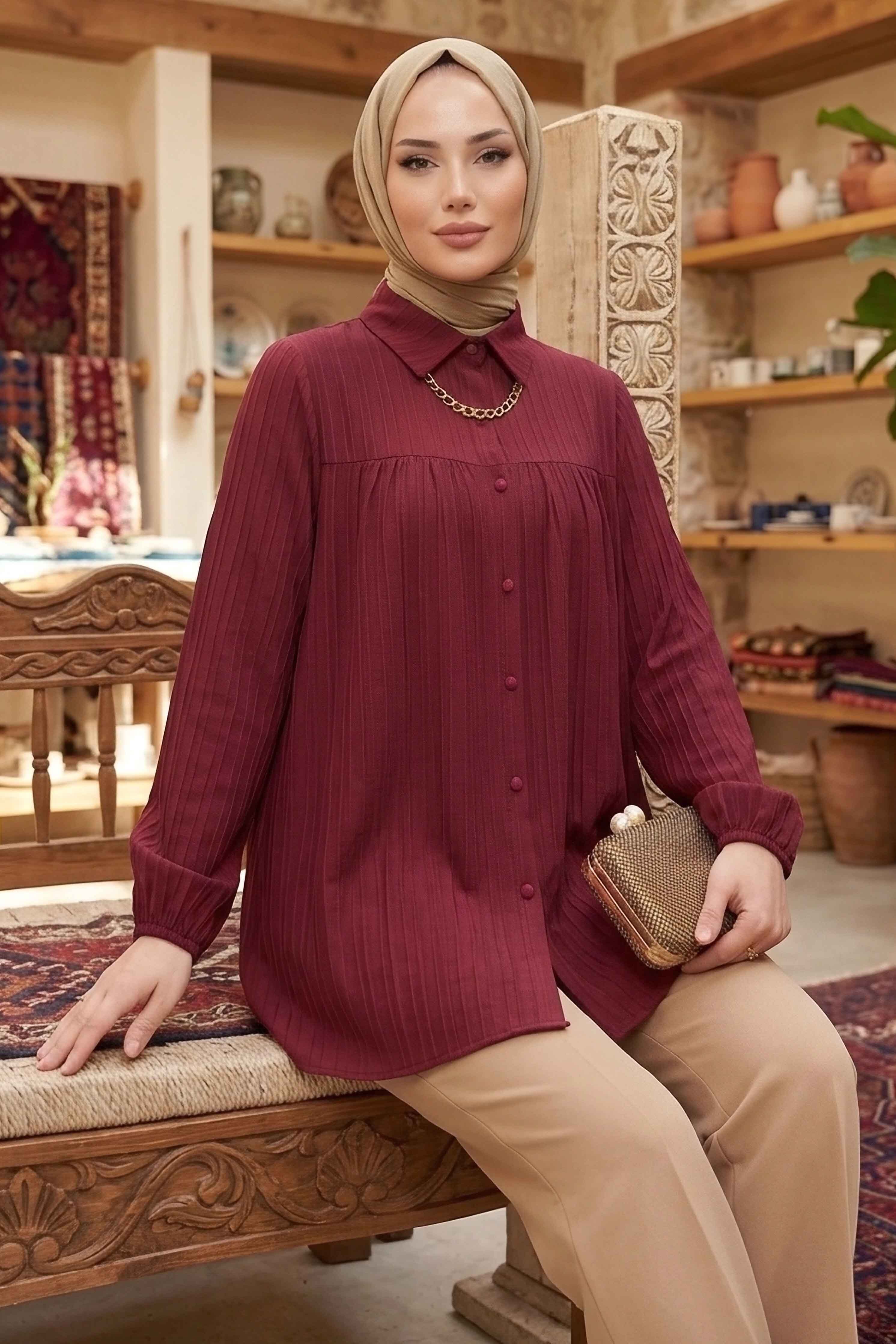 Kolyeli Tunik - 28393-BORDO - 1