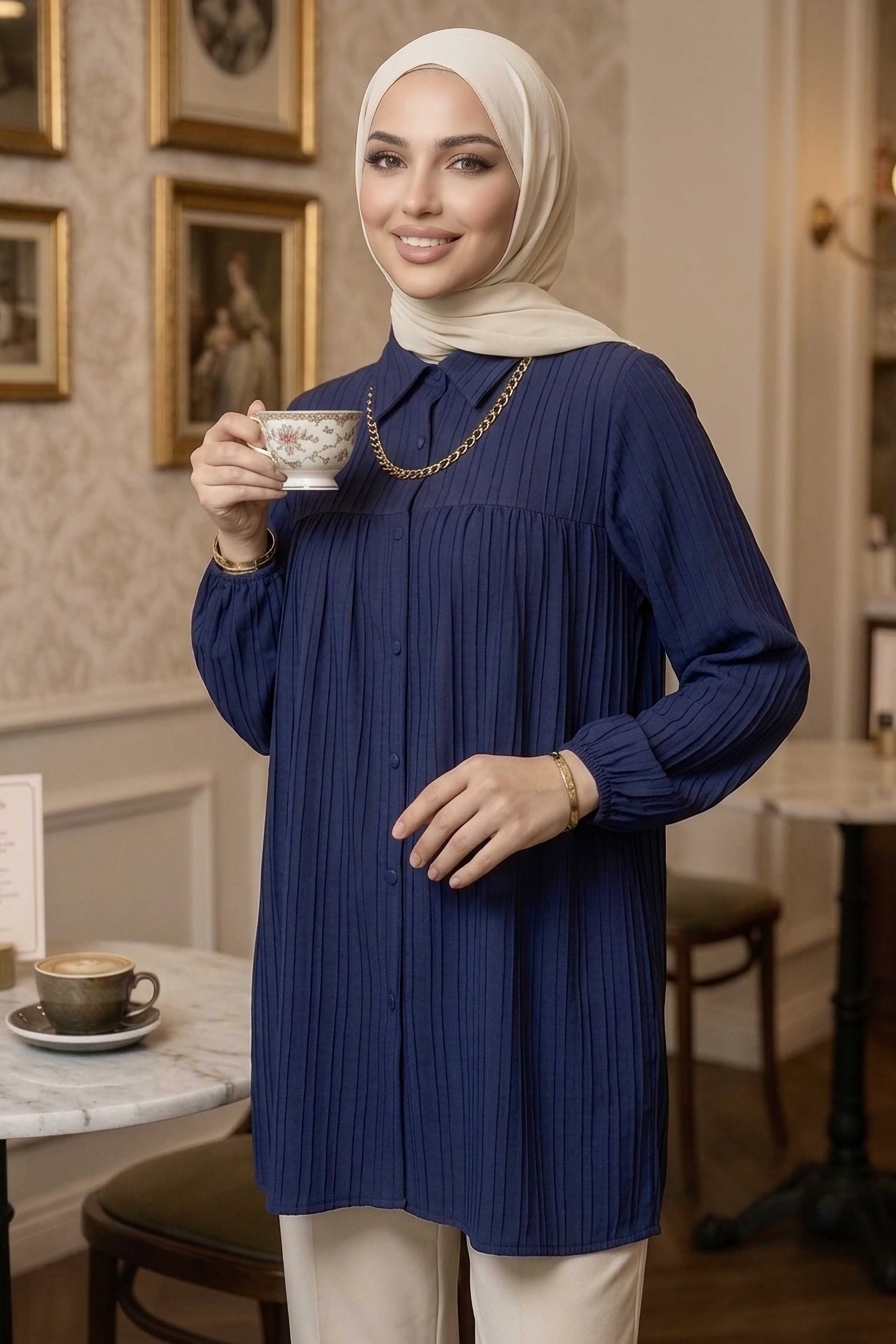 Kolyeli Tunik - 28393-LACIVERT - 1