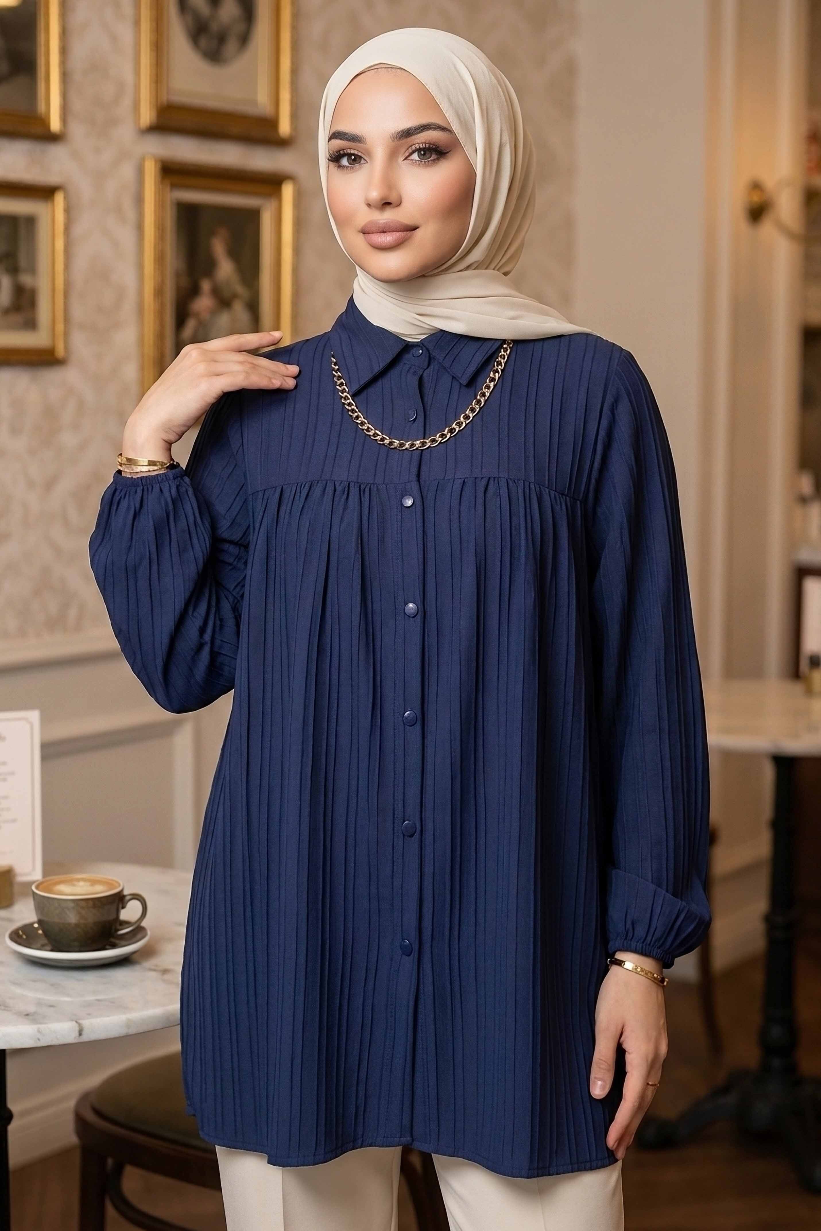 Kolyeli Tunik - 28393-LACIVERT - 2