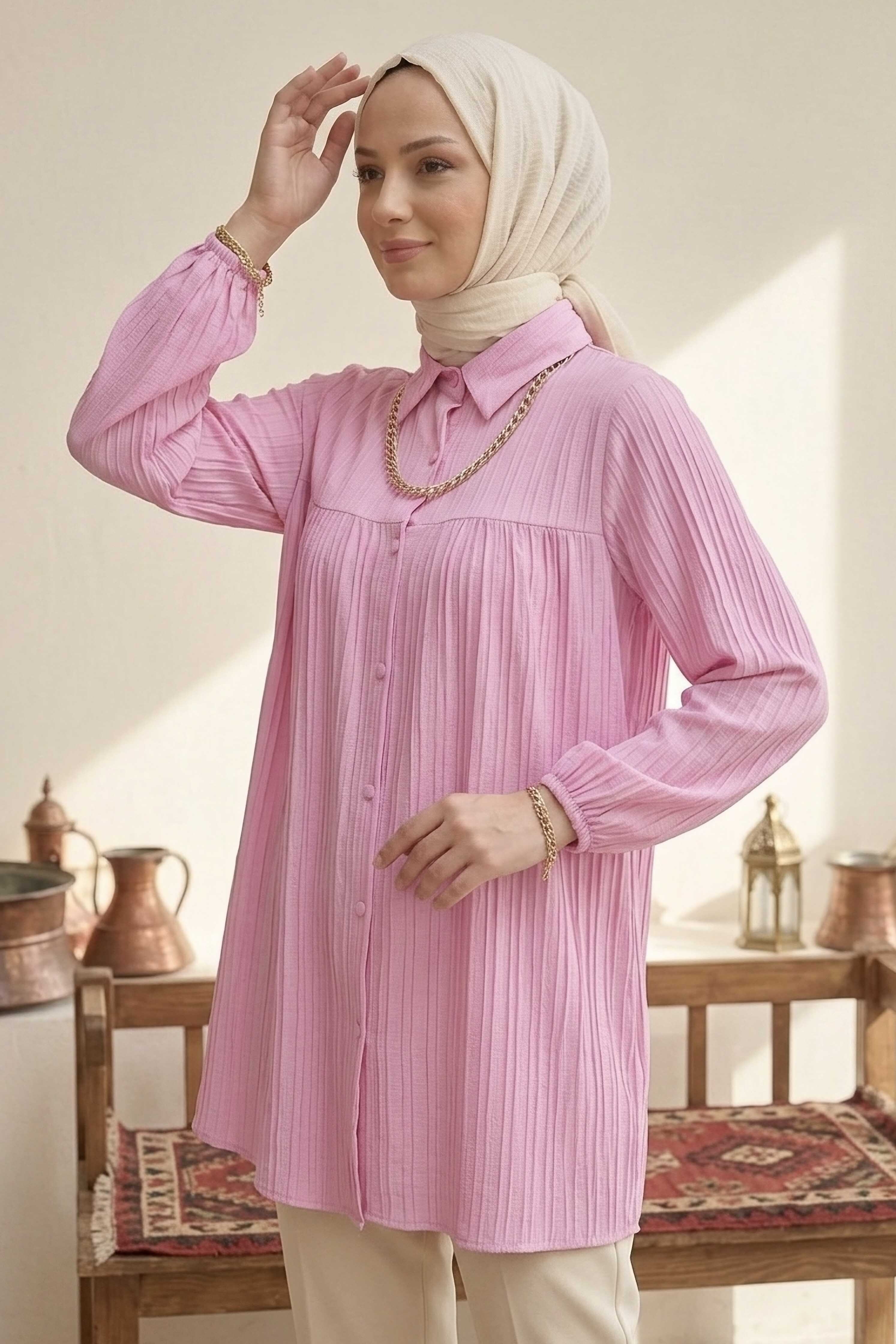 Kolyeli Tunik - 28393-PEMBE - 1