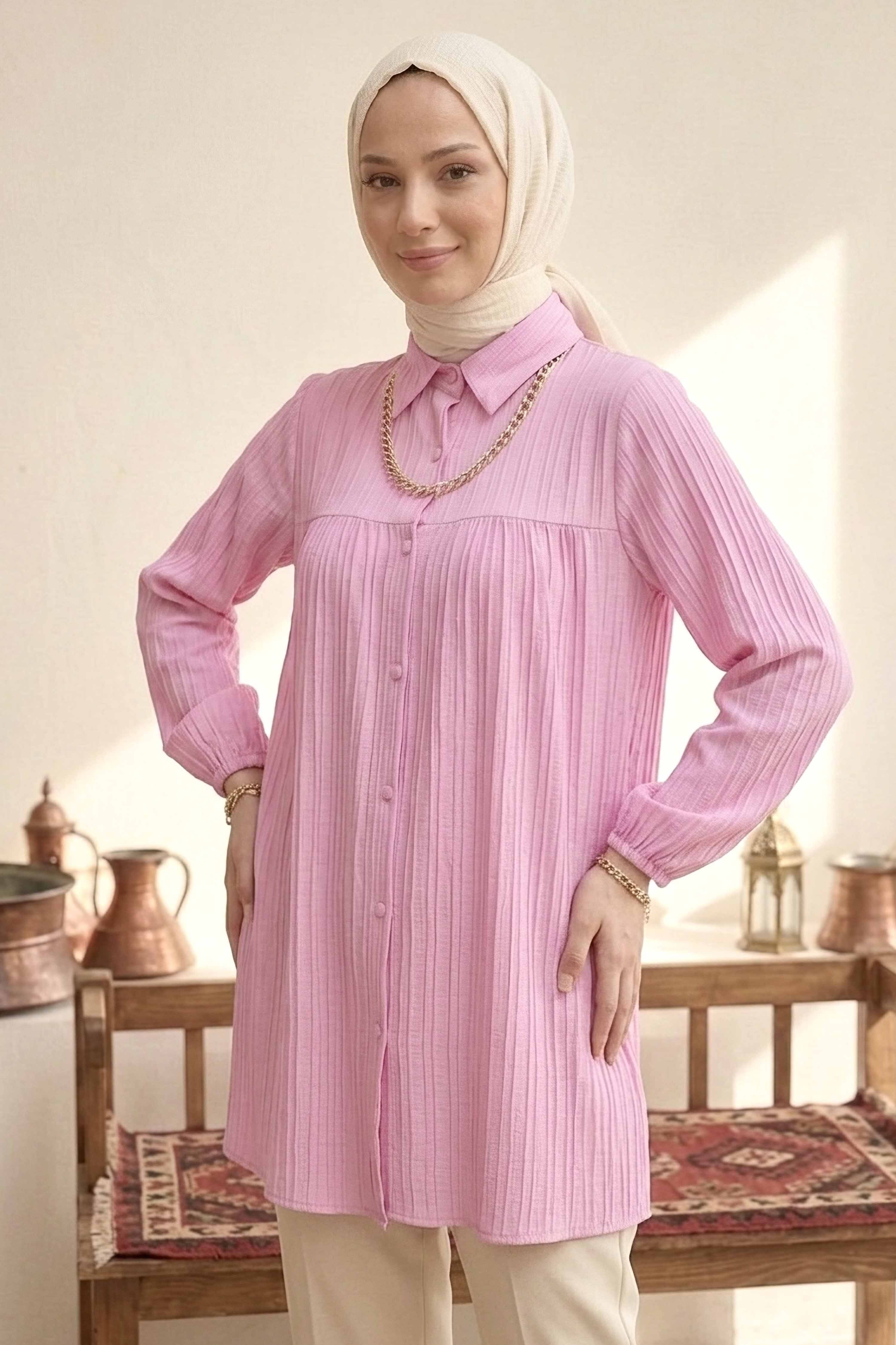 Kolyeli Tunik - 28393-PEMBE - 2