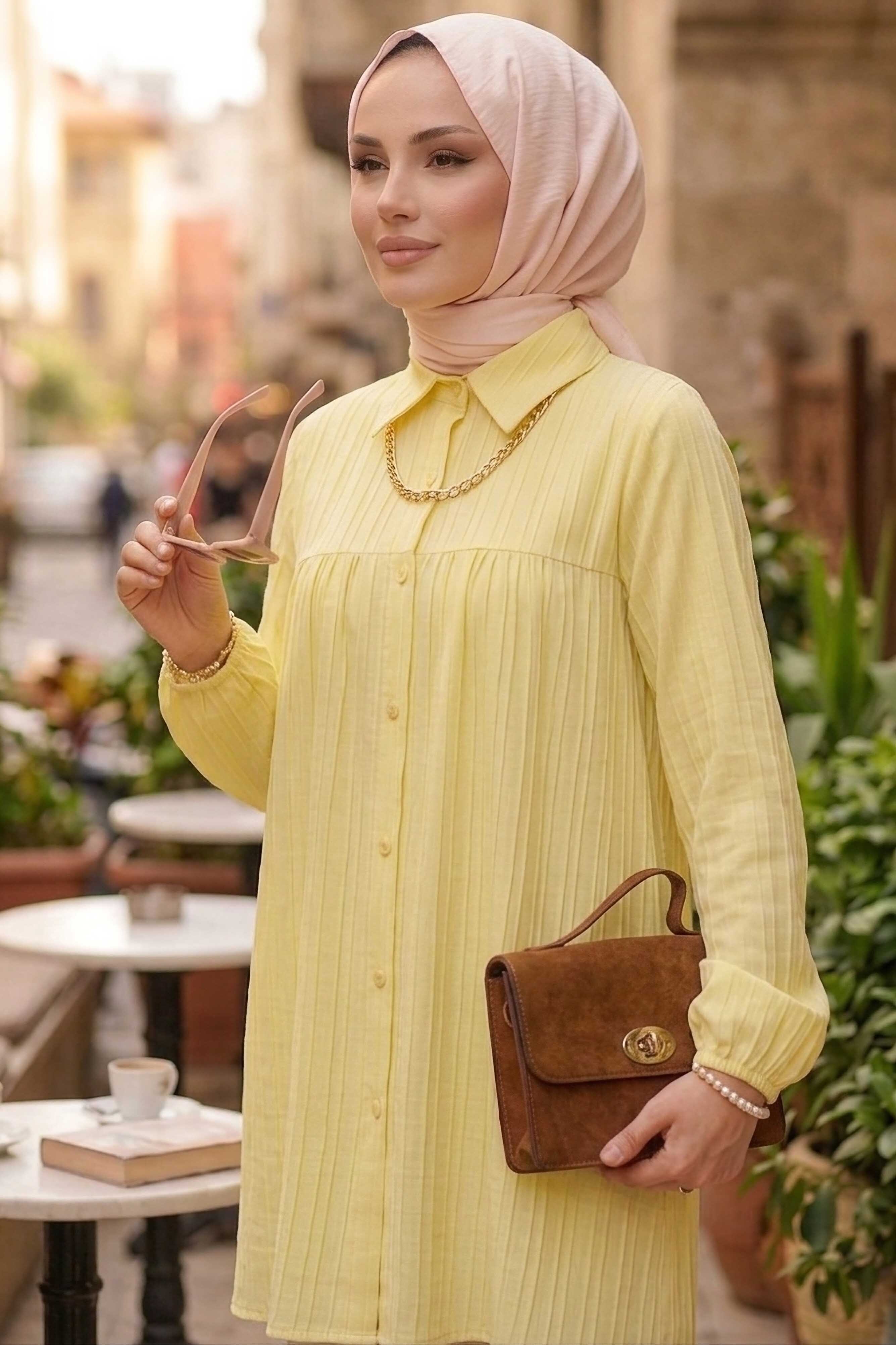 Kolyeli Tunik - 28393-SARI - 2