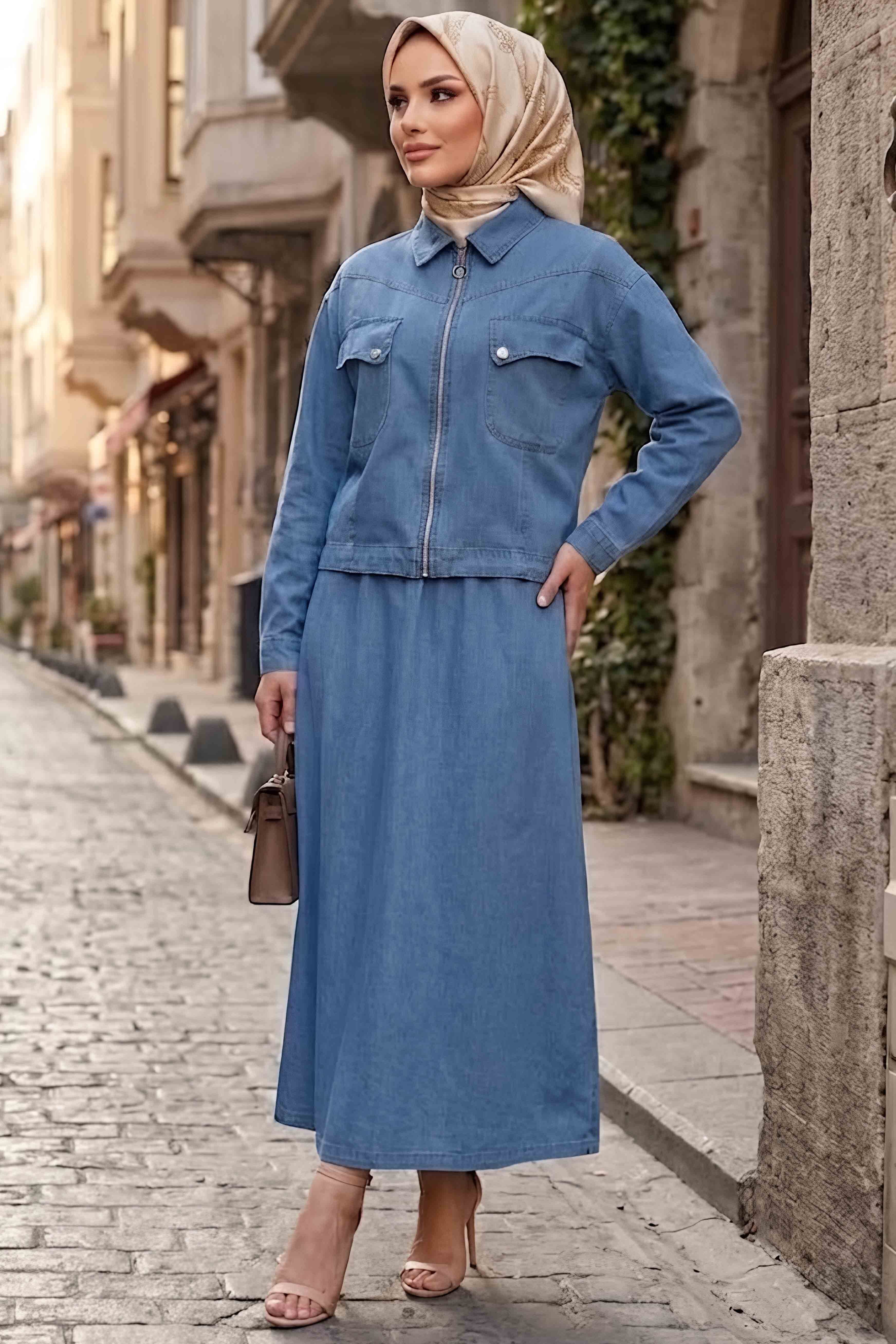 Kot Elbise Ceket İkili Takım Acik Mavi - 28931-ACIK-MAVI - 2