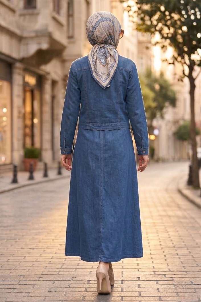 Kot Elbise Ceket İkili Takım Mavi - 28931-MAVI - 3