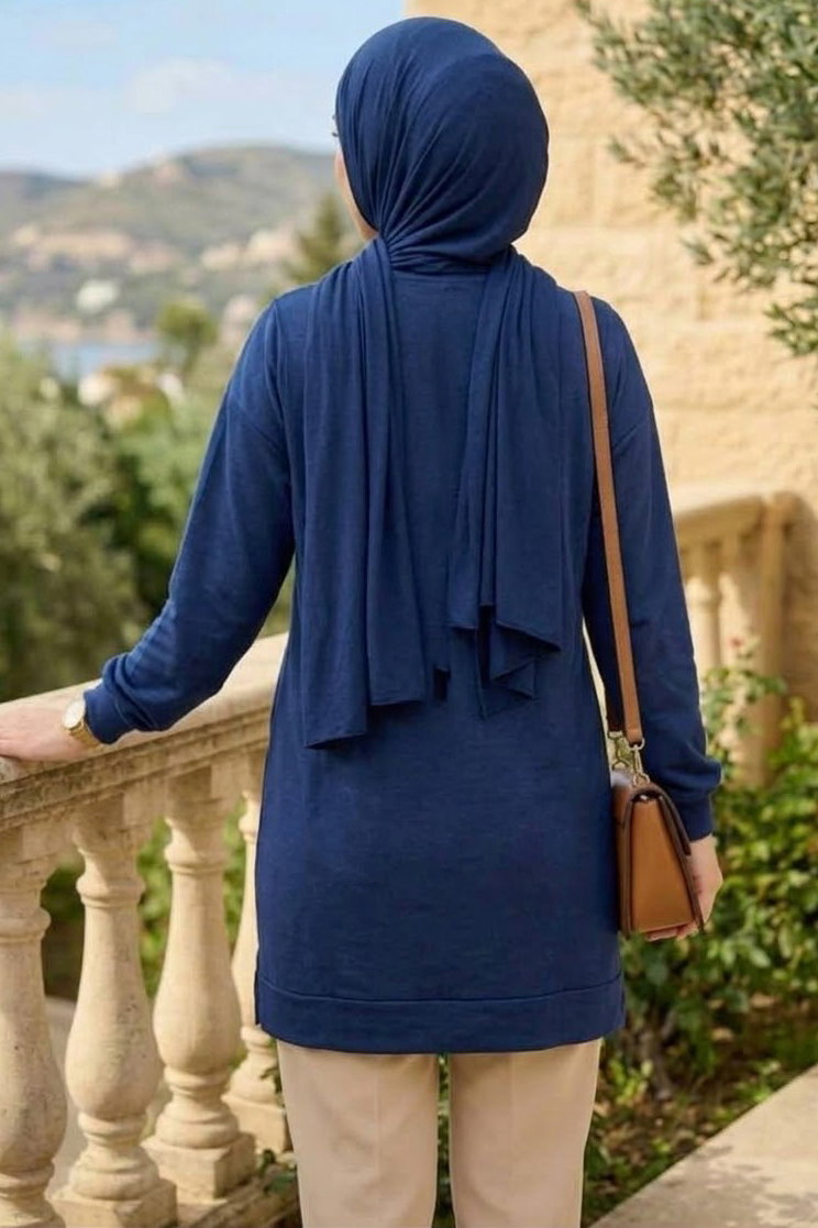 Kravat Detaylı Oysh Modal Tunik Lacivert - 29098-LACIVERT - 4