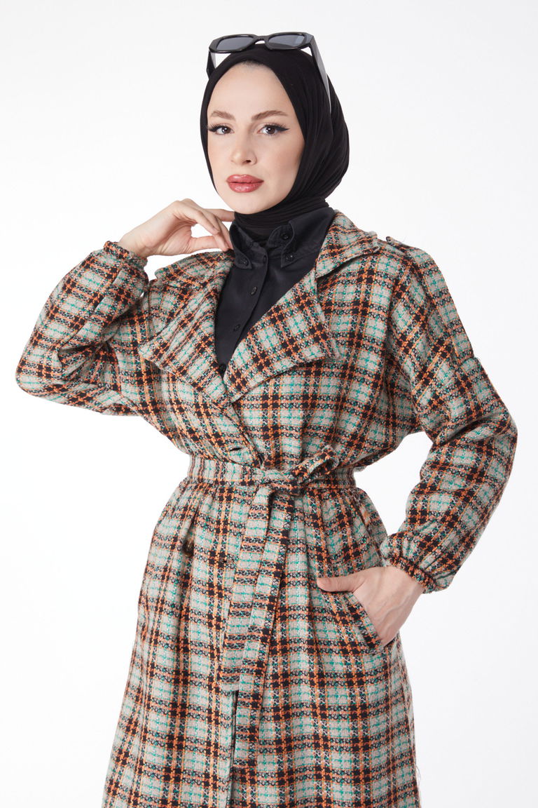 Kruvaze Yaka Kuşaklı Kaşe Kaban - 27738-VIZON - TOFİSA