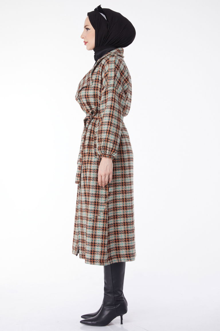 Kruvaze Yaka Kuşaklı Kaşe Kaban - 27738-VIZON - TOFİSA