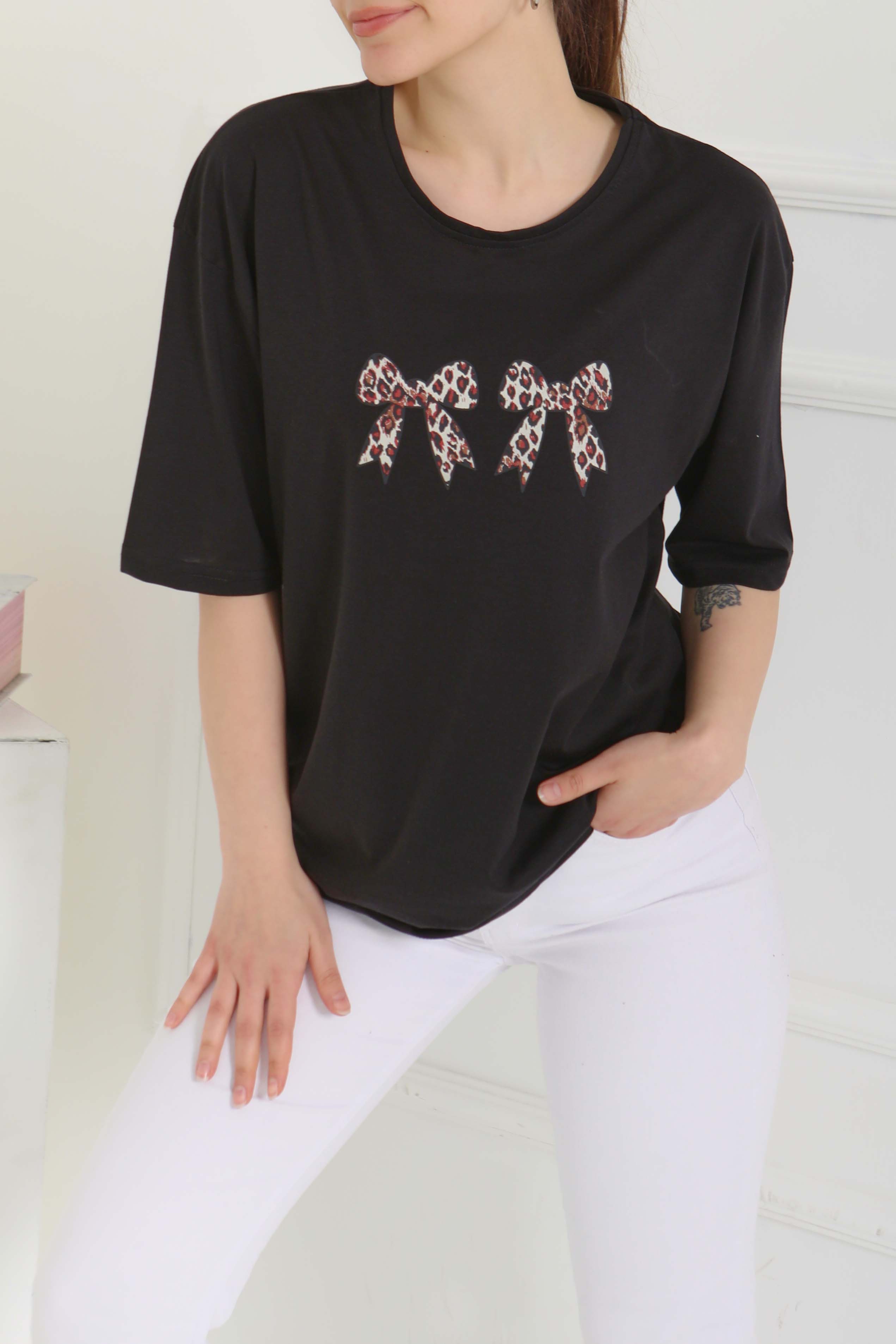 Kurdale Baskılı Kısa Kollu T-Şhirt Siyah - 27120 - 2