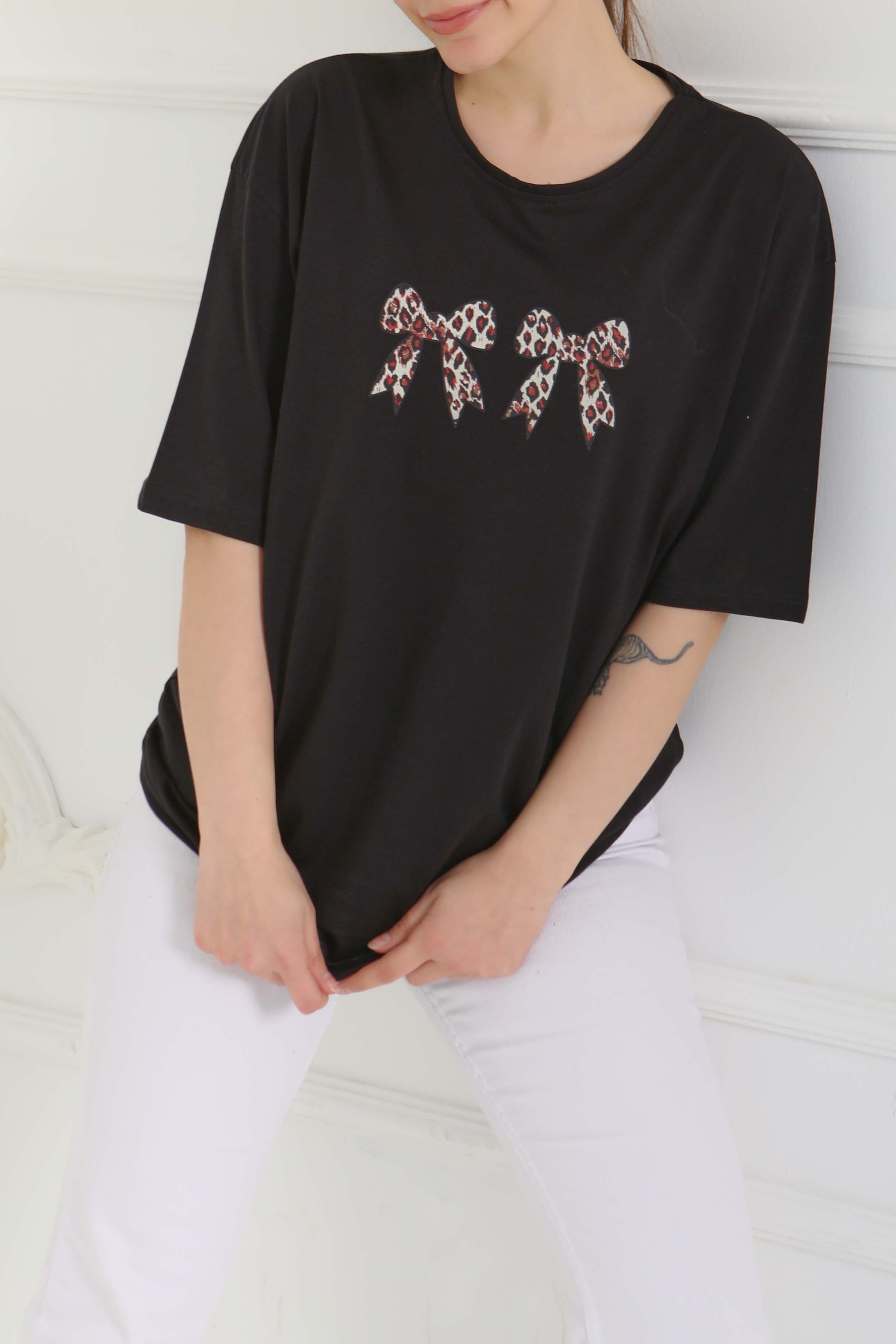 Kurdale Baskılı Kısa Kollu T-Şhirt Siyah - 27120 - 5