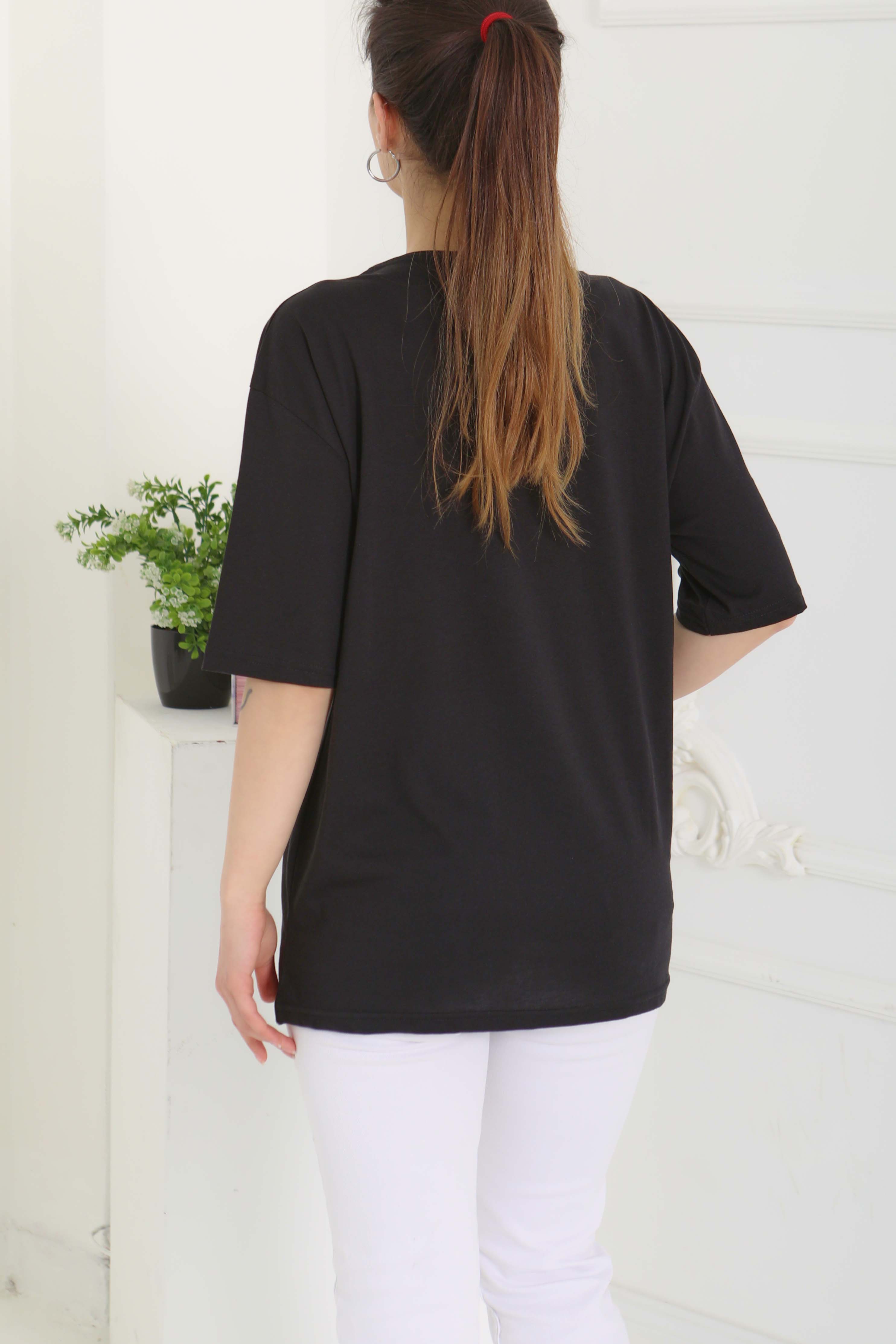 Kurdale Baskılı Kısa Kollu T-Şhirt Siyah - 27120 - 7