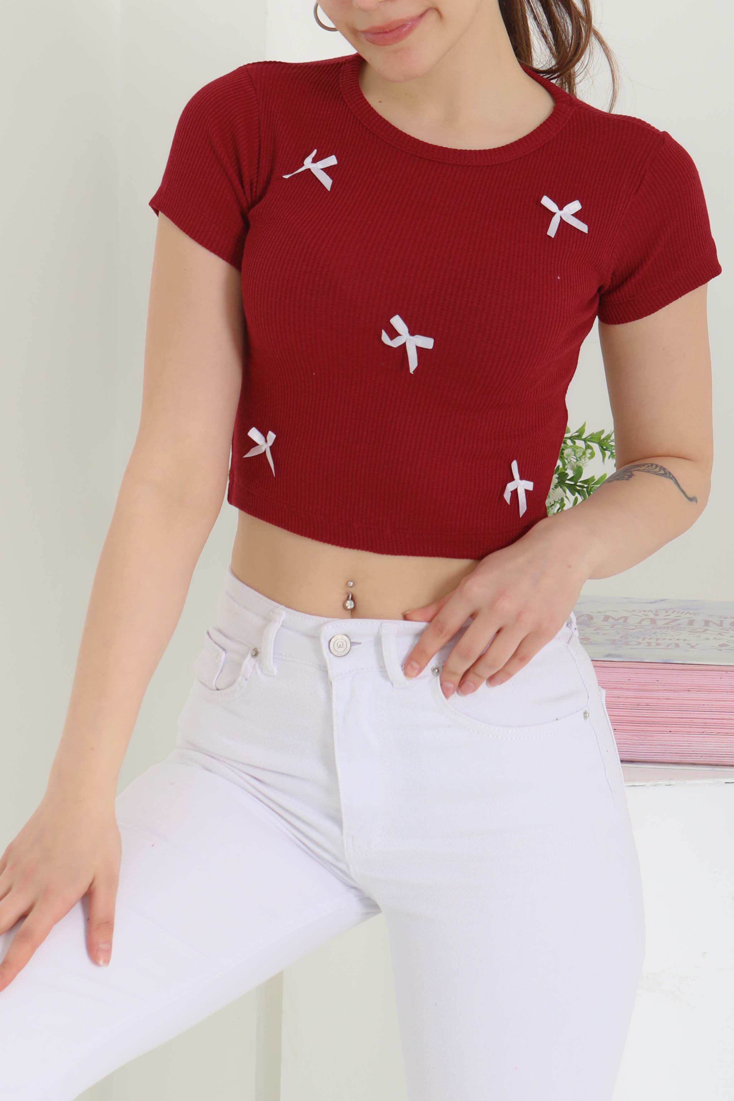 Kurdale Detaylı Bady Bordo - 27142 - 13