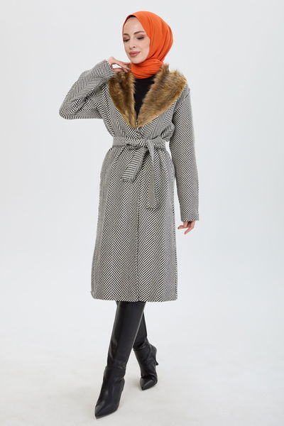 Kürklü Trenç - 27737-BEYAZ 