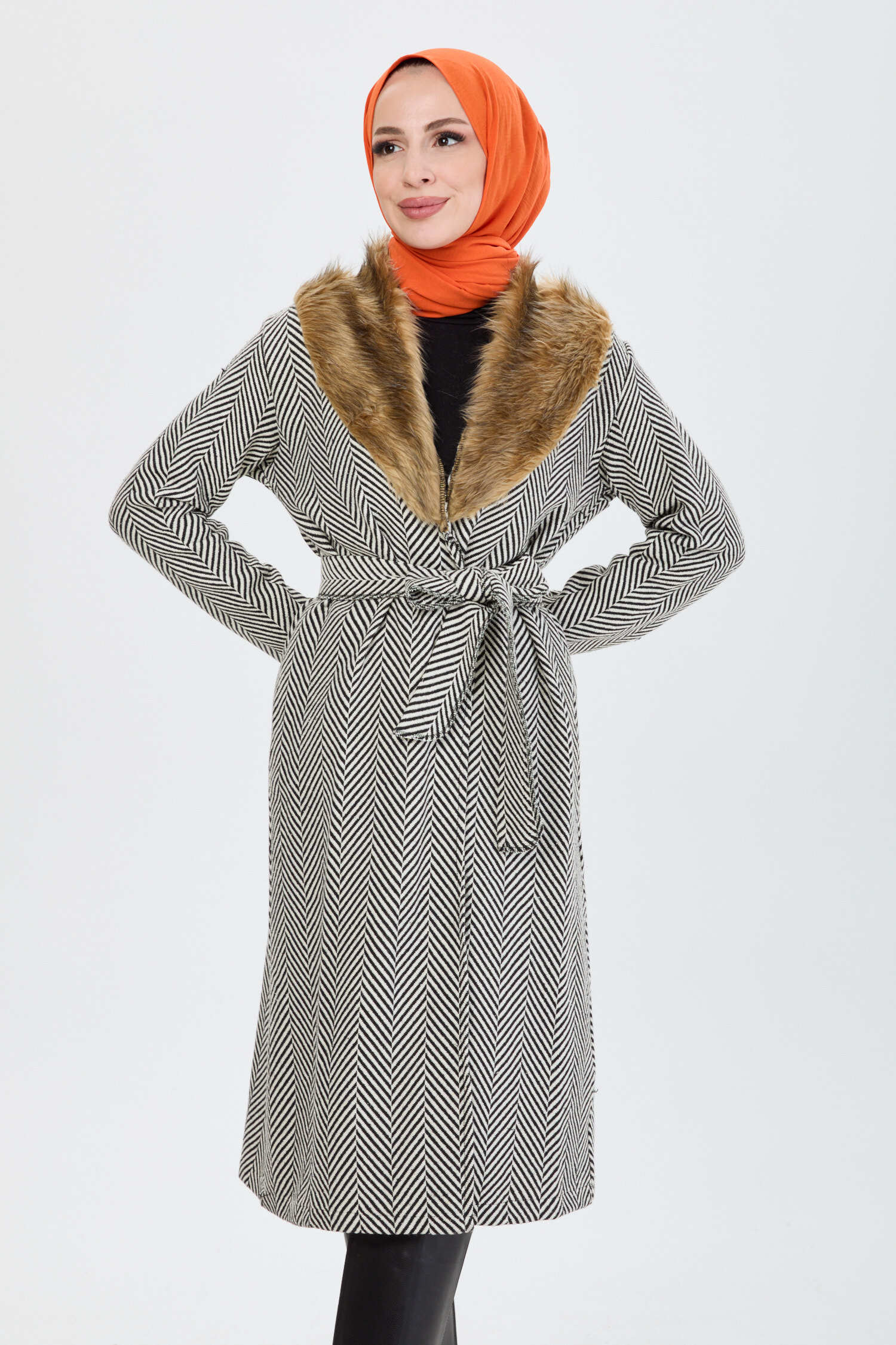 Kürklü Trenç - 27737-BEYAZ - 4