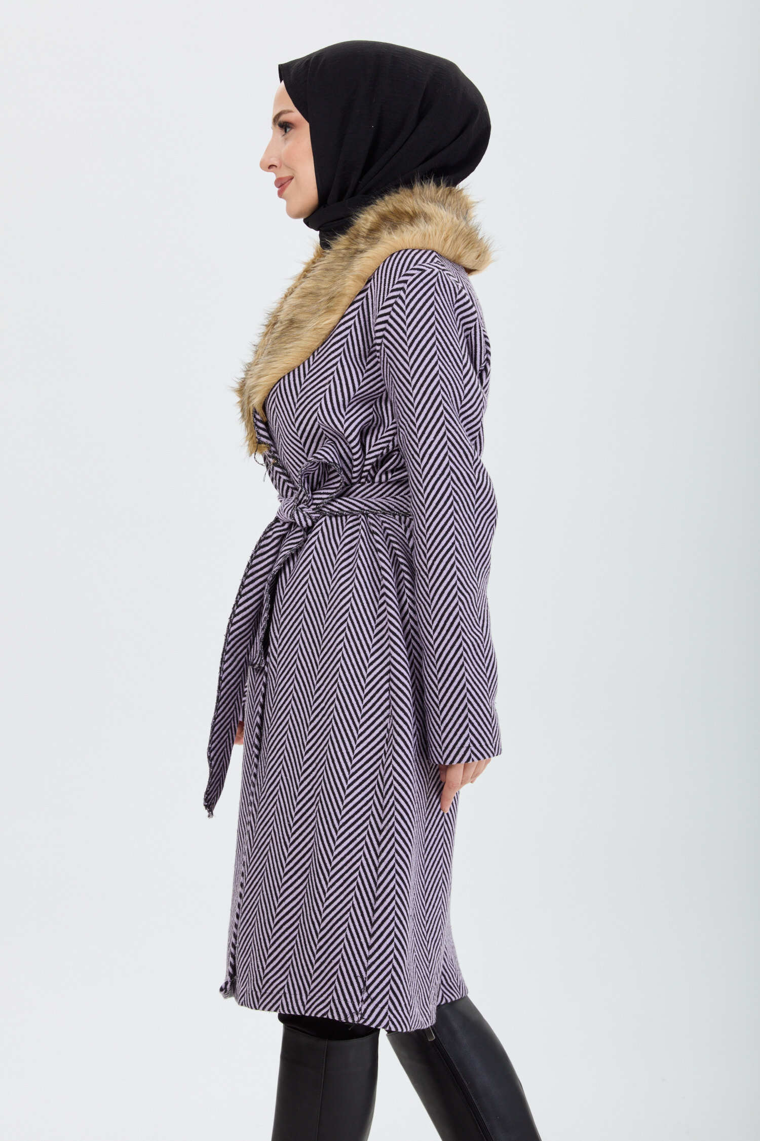 Kürklü Trenç - 27737-LILA - 2