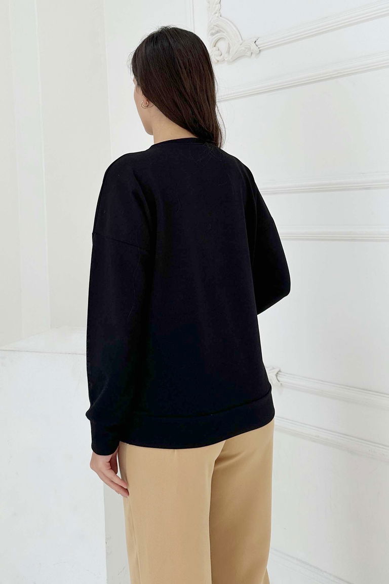Kuş Nakışlı Modal Sweatshirt - 27882-SIYAH - TOFİSA