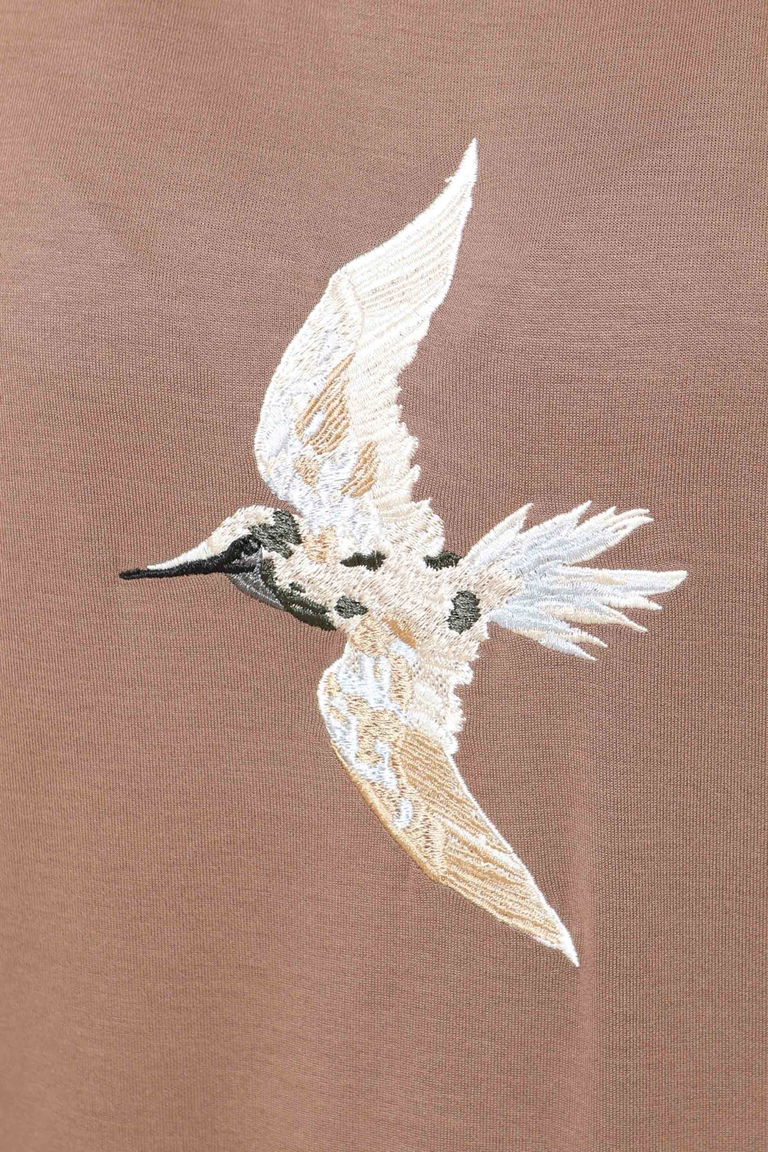 Kuş Nakışlı Modal Sweatshirt - 27882-VIZON - TOFİSA