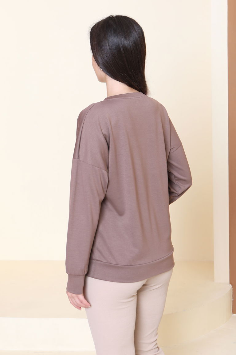 Kuş Nakışlı Modal Sweatshirt - 27882-VIZON - TOFİSA