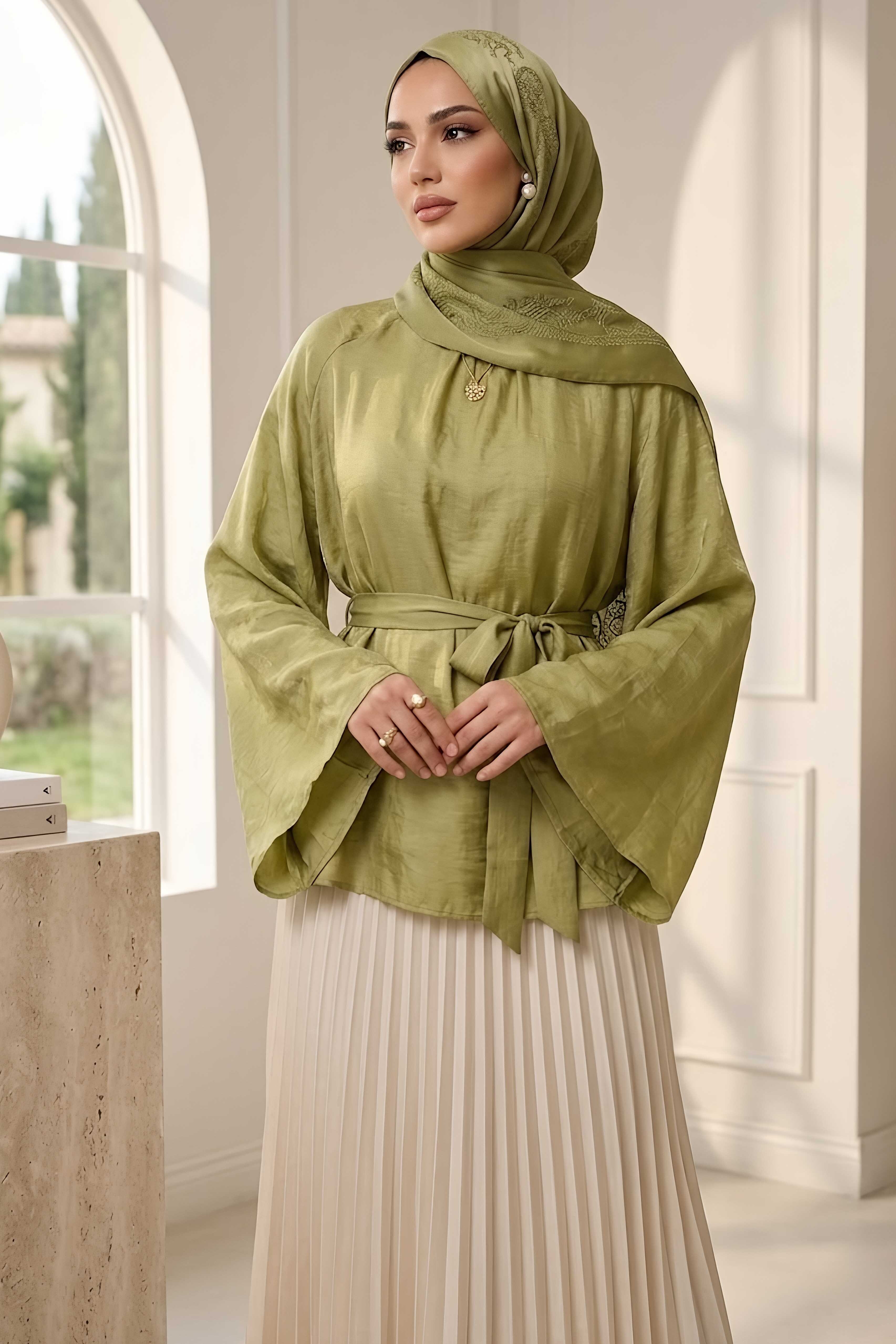 Kuşaklı C yaka Salaş Tunik Haki - 28773-HAKI - 1