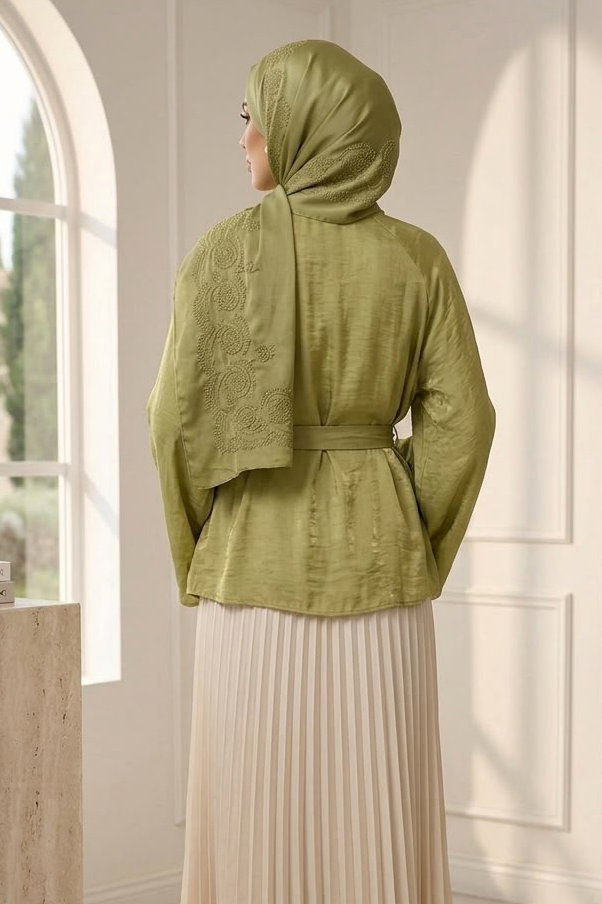Kuşaklı C yaka Salaş Tunik Haki - 28773-HAKI - 3