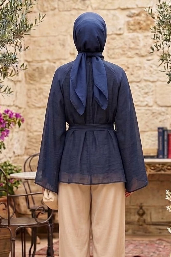 Kuşaklı C yaka Salaş Tunik Lacivert - 28773-LACIVERT - 3