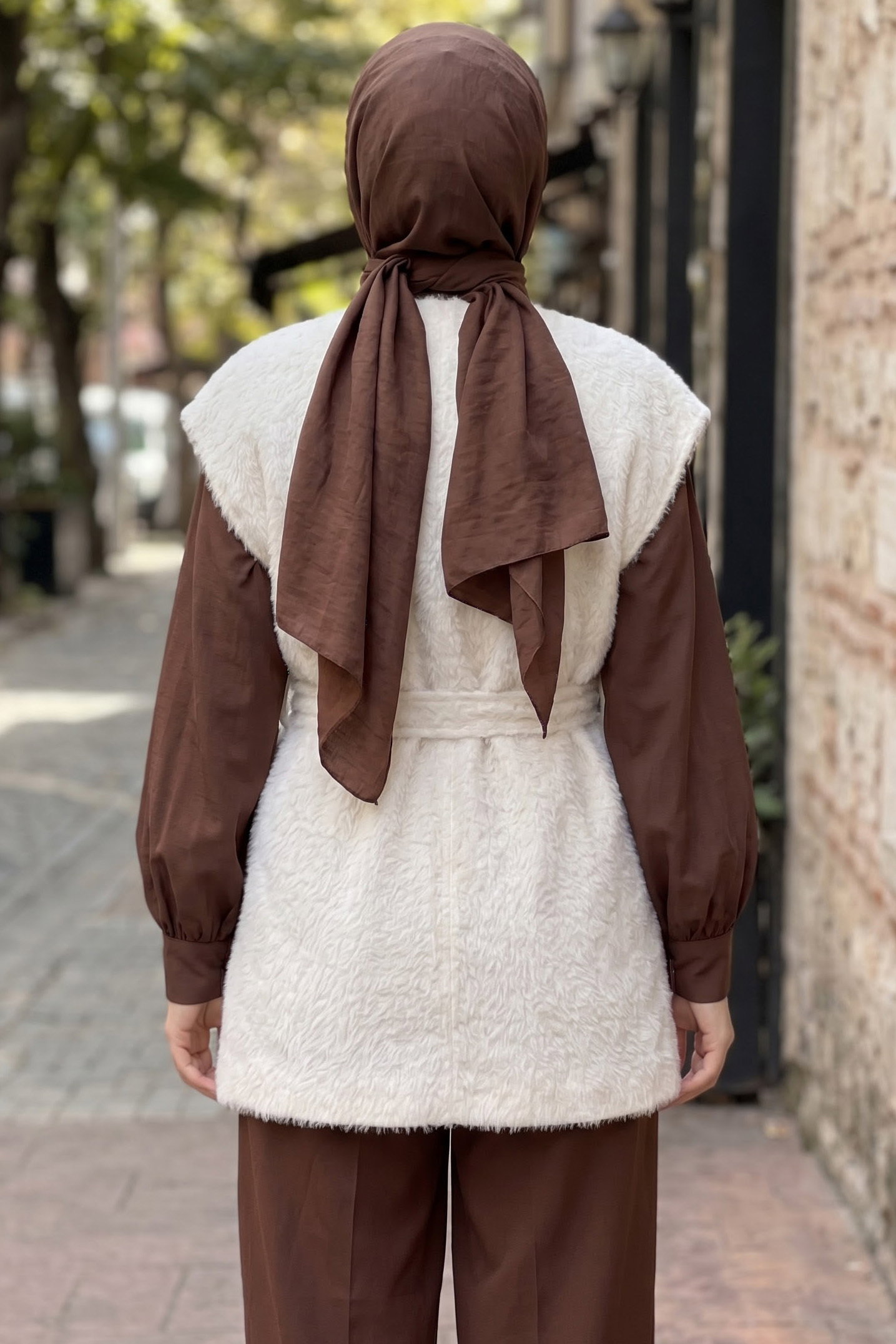 Kuşaklı Cepli Astarlı Yelek Ekru - 29293-EKRU - 3