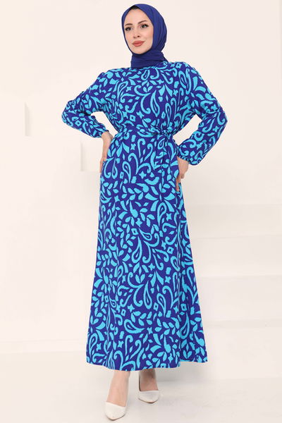 Kuşaklı Desenli Elbise - 27042 